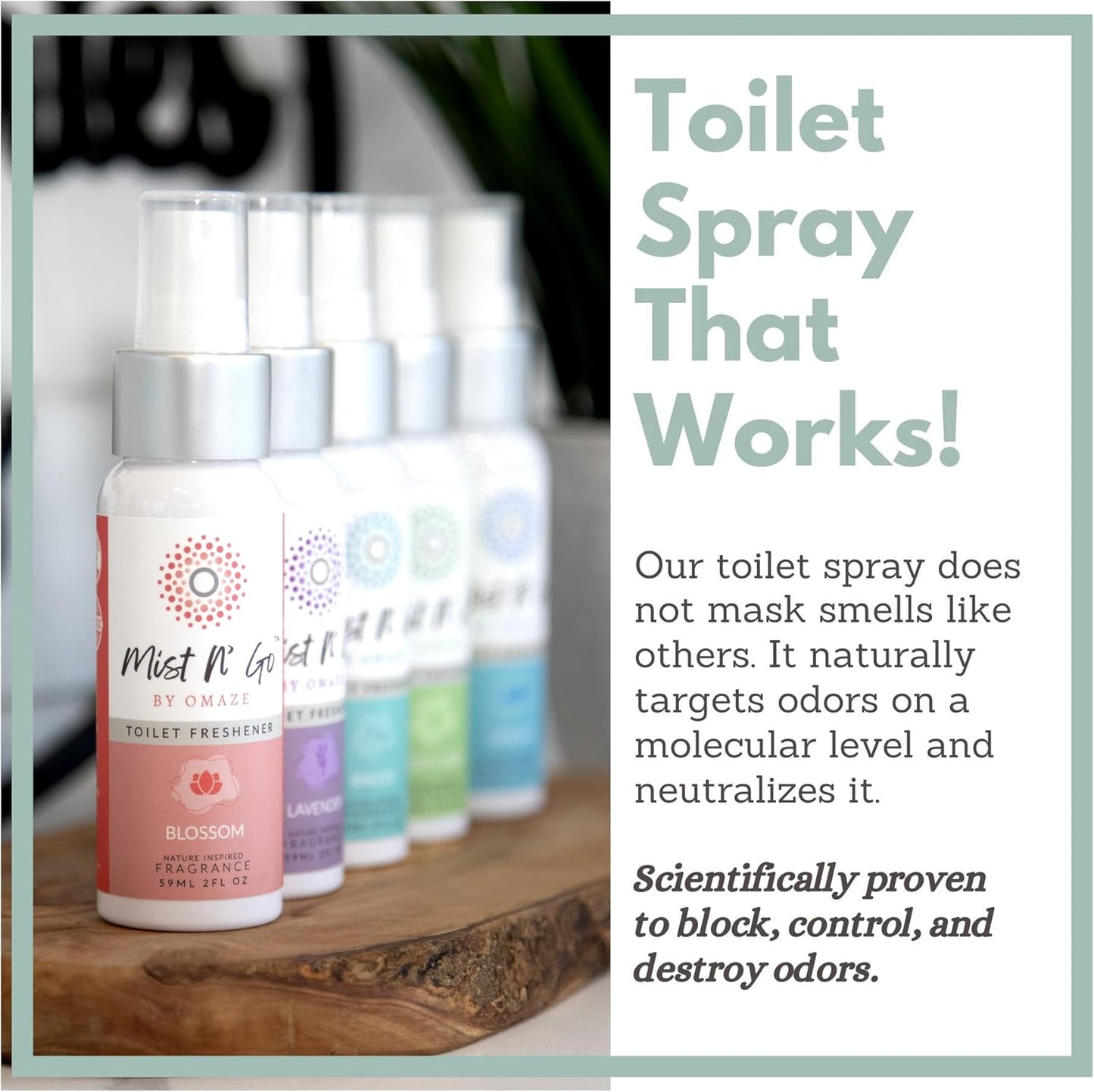 Mist N’ Go by Omaze Travel Bathroom Spray for Toilet Spray Odor Eliminator - Travel Toilet Spray for Bathroom Air Freshener Spray for Bathroom Deodorizer - Mix All, Family Pack (2oz x5 + 1oz x5)
