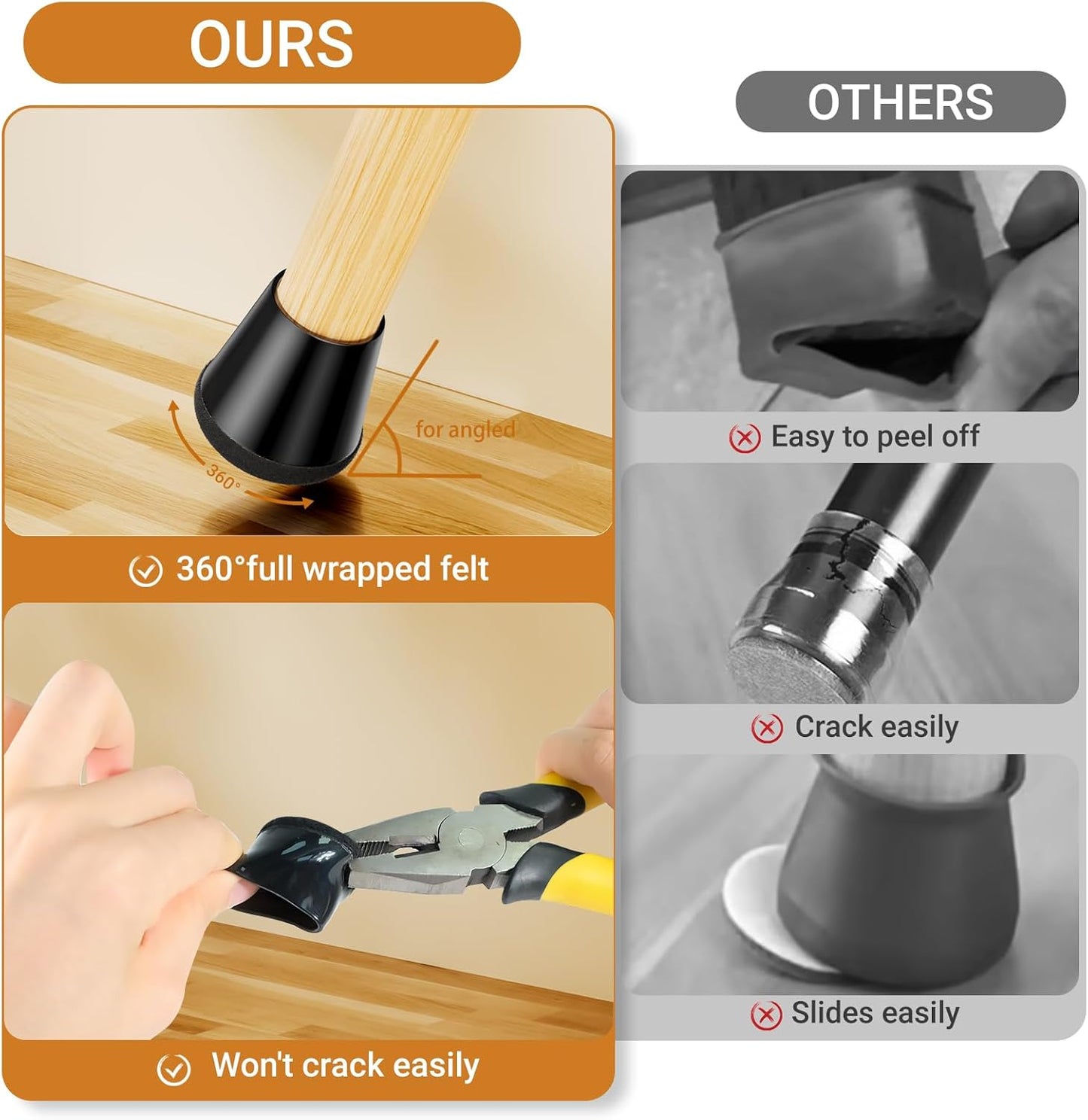 24 PCS Silicone Chair Leg Floor Protectors Medium Fit (1"-1.2") Rubber Felt Furniture Pads Chair Legs Caps/Covers for Hardwood Floors, Tile from Scratches & Reduce Noise - Round, Black