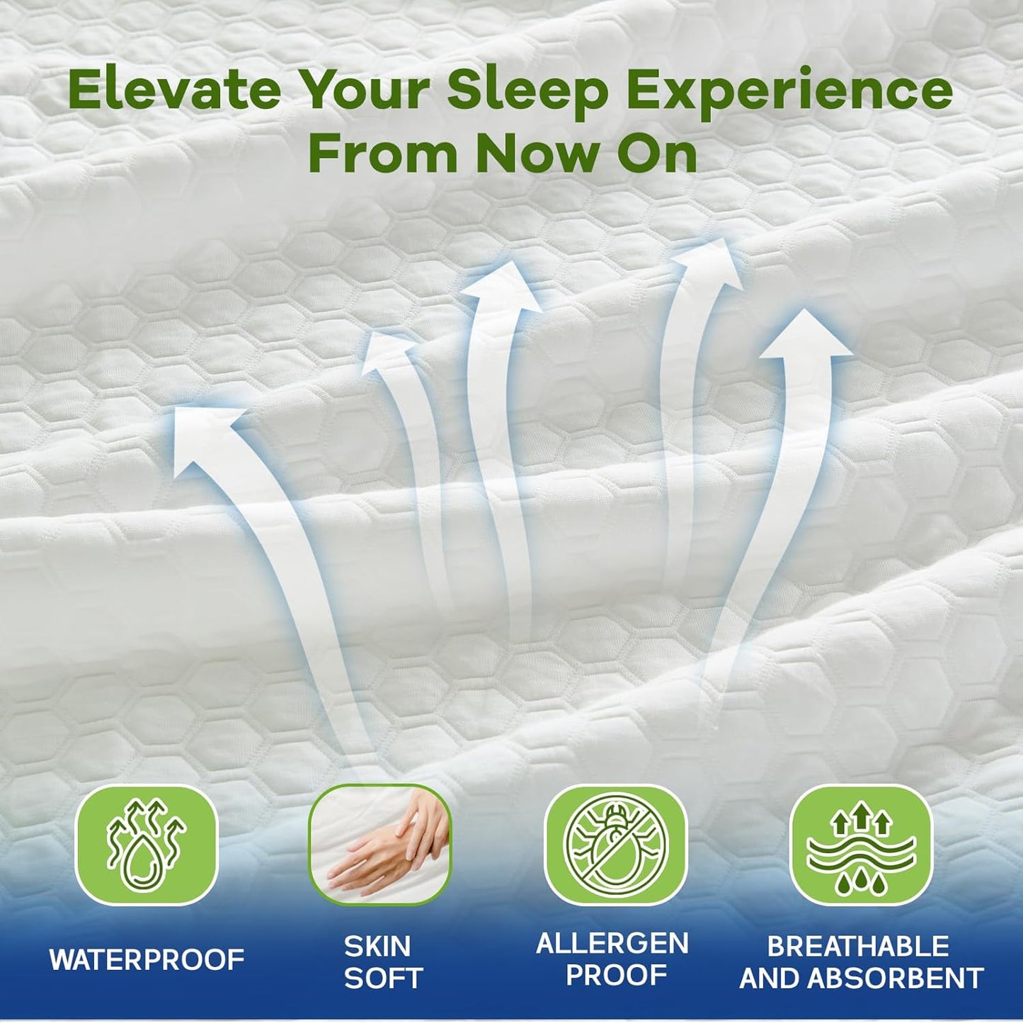 Premium Tencel Full Size Mattress Protector Cover in White, Natural and Skin Soft, Waterproof and Fully Fitted Deep Pocket, Hypoallergenic, Breathable, Noiseless and Absorbent