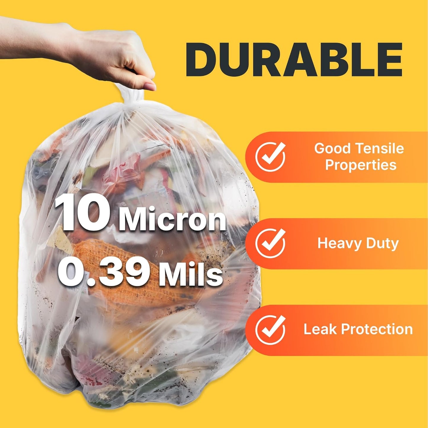 20-30 Gallon Trash Bags, 10 Micron High Density Garbage Can Liners Bulk, 30" x 37", Natural Clear, 500 Count