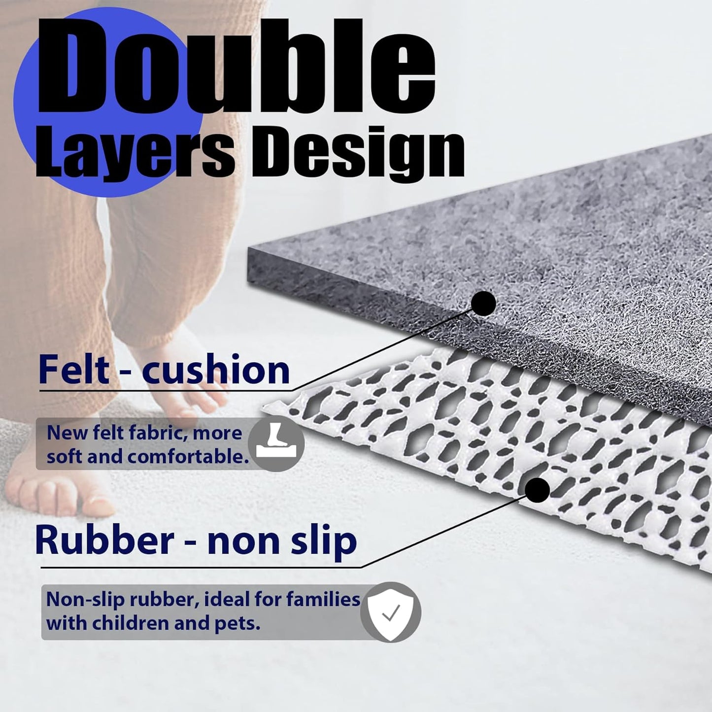 Non Slip Rug Pad Grippers - 2.5x13, 1/4" Thick, Felt + Rubber Double Layers Area Carpet Mat Tap, Provides Protection and Cushioning for Hardwood or Tile Floors