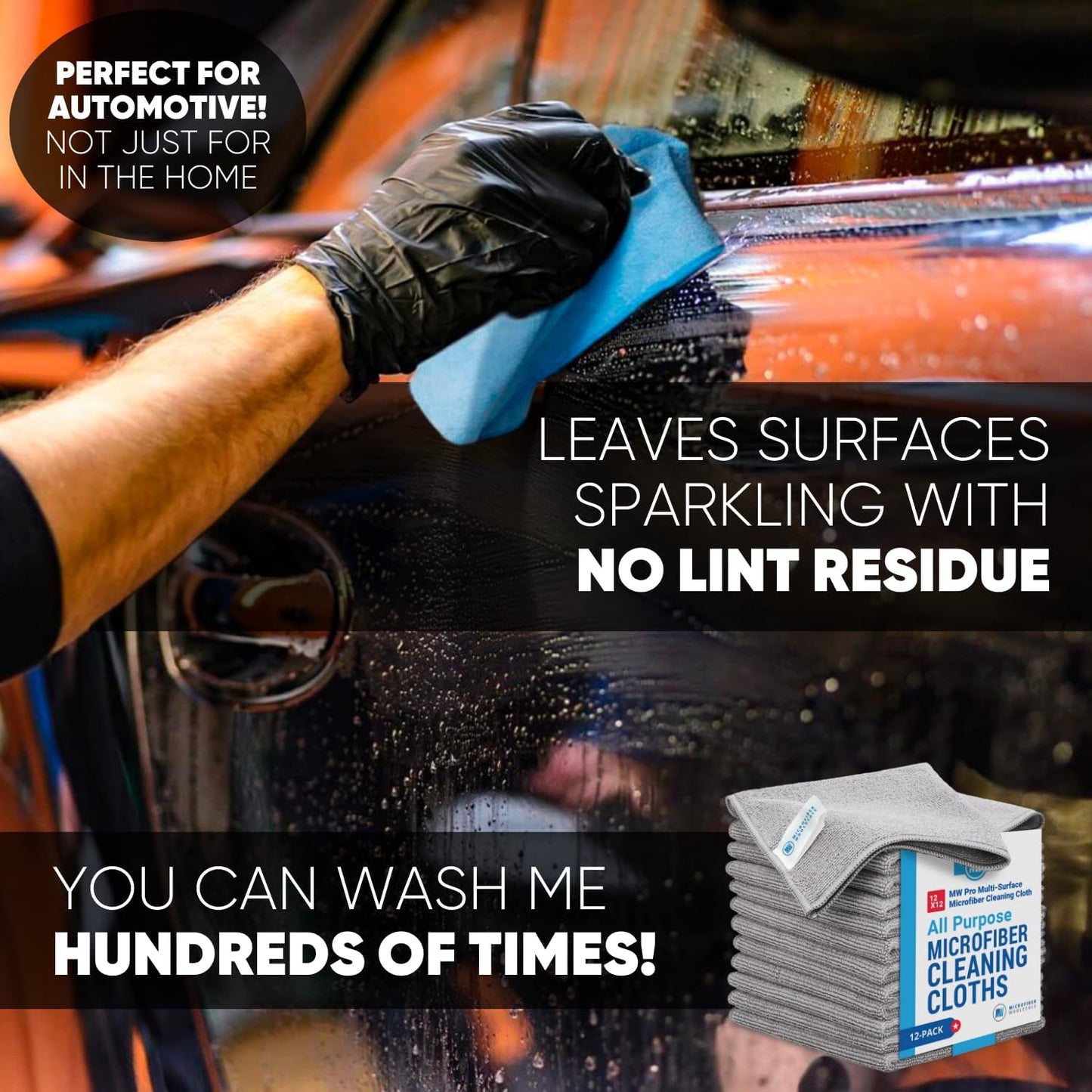 12" x 12" MW Pro Multi-Surface Microfiber Cleaning Cloths | Gray - 48 Pack | Premium Microfiber Towels for Cleaning Glass, Kitchens, Bathrooms, Automotive, Supplies & Products