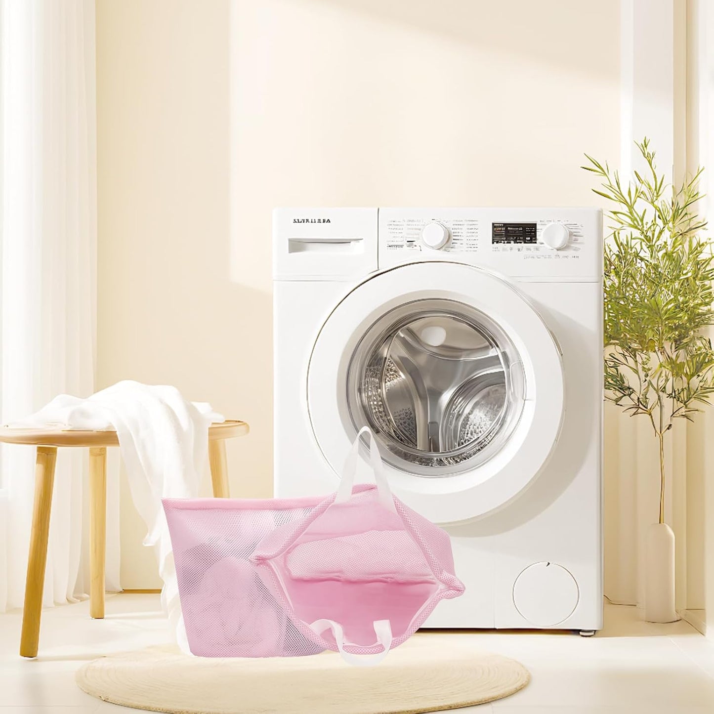 laundry bag with handles mesh laundry bags washing machine laundry totes travel storage and sorting bag for Clothes laundry bag for delicates(Pink)