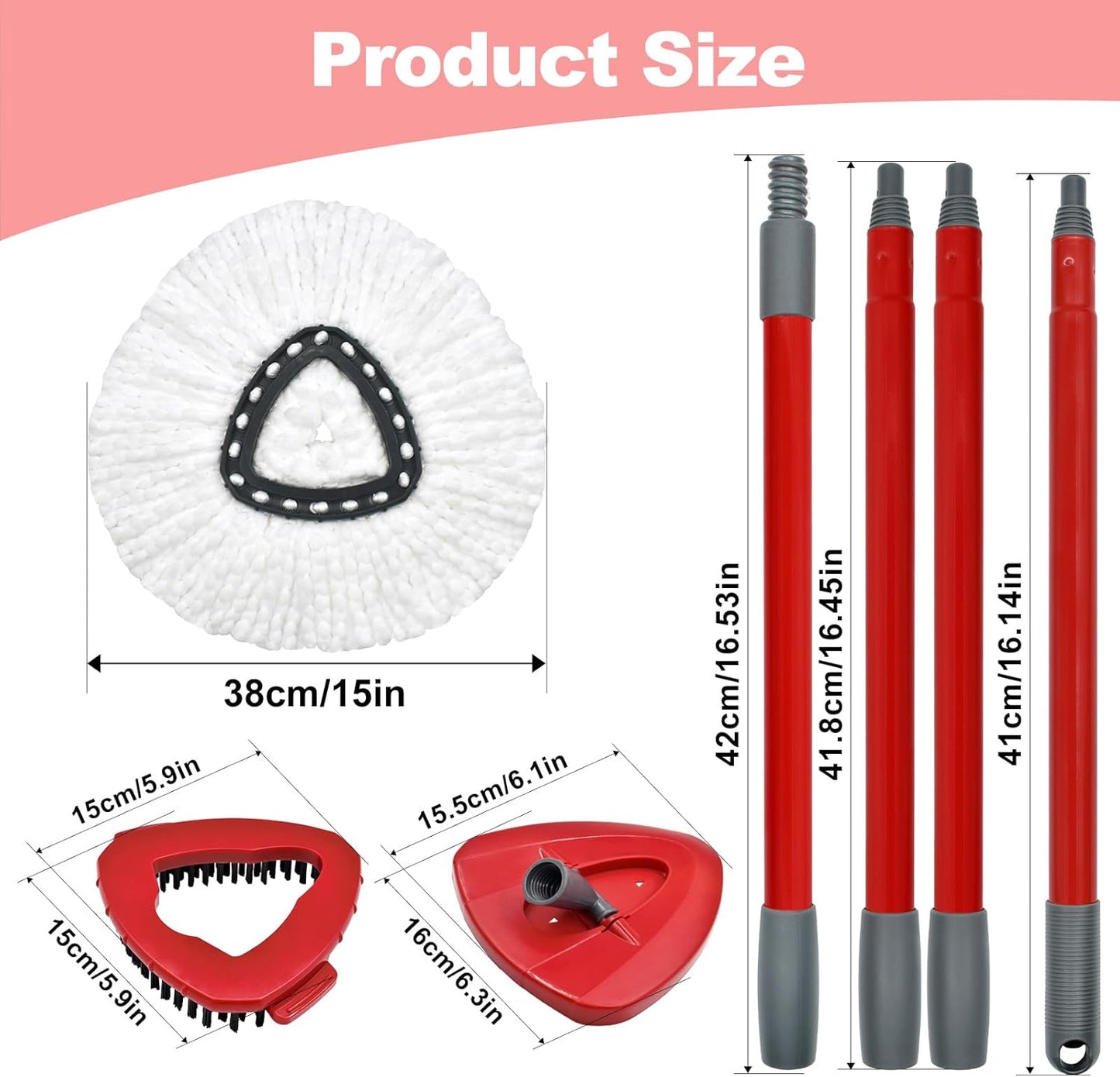 Spin Mop Heads Replacements for O Ceda EasyWring 1-Tank System, 3 Microfiber Mop Head Refills, 4-Section Iron Handle, 1 Base and 1 Scrub Brush Combo Set for Floor Cleaning