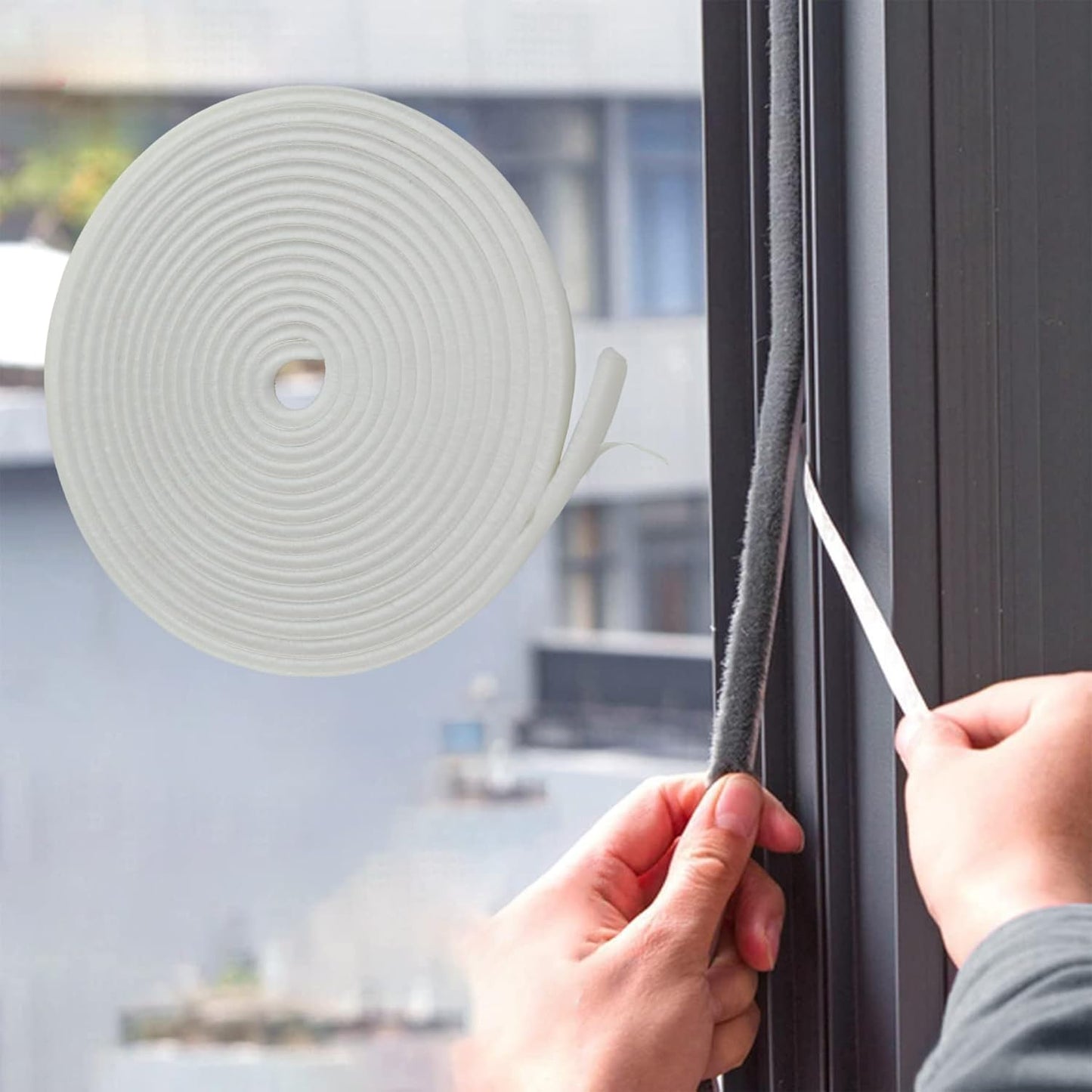 39.4FT Brush Weather Stripping, Neat Pile Self Adhesive Seal Strip for Windows and Door, Weatherstrip for Soundproofing, Windproof, Dustproof, Stronger Stickiness, 0.35'' Wide x 0.2'' Thick, White