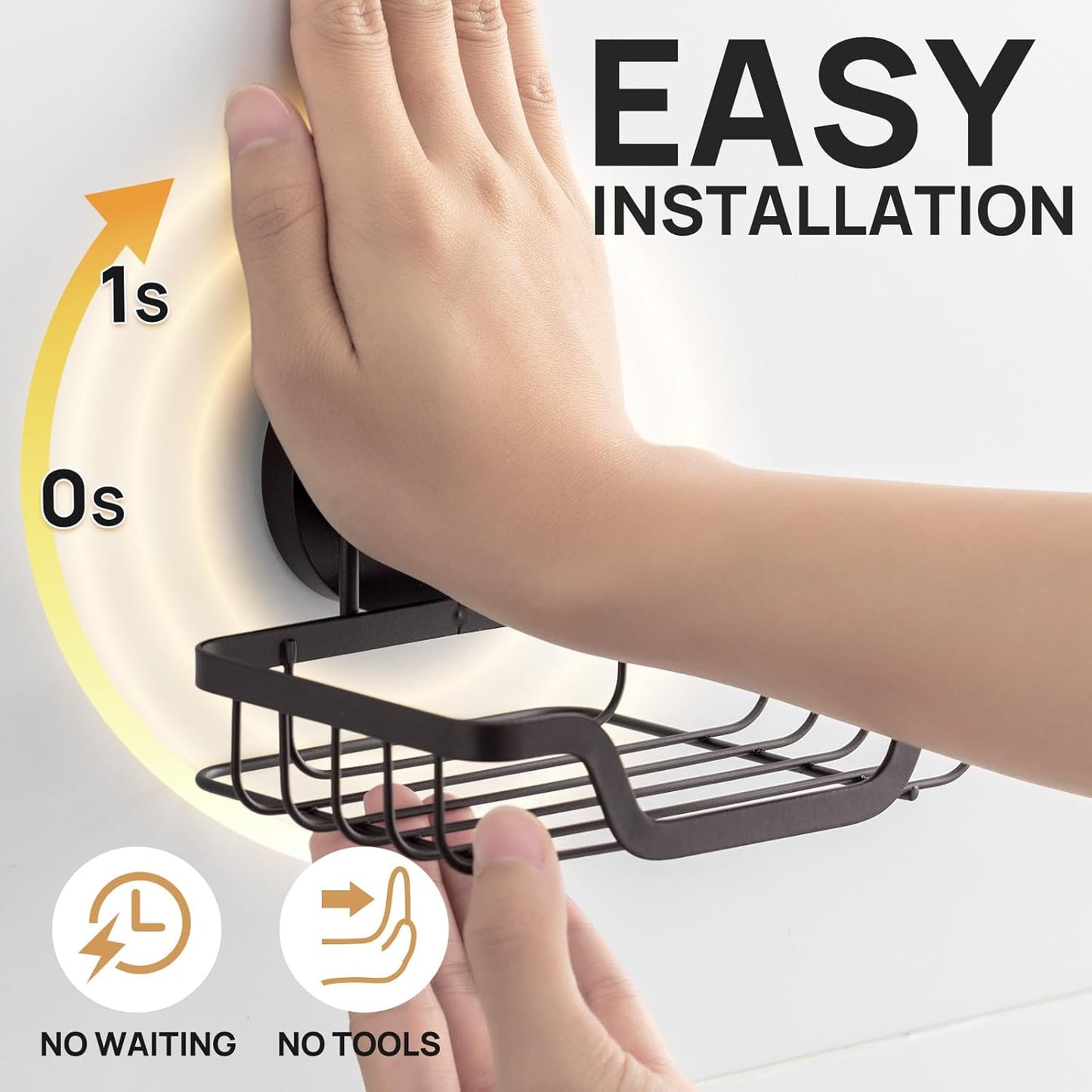 LEVERLOC Soap Dish, Soap Bar Holder for Shower Suction Cup Wall Mounted, Stainless Steel No-Drilling Removable Waterproof Sponge Holder for Bathroom Bathtub Kitchen Sink, Keep Dry, Brown