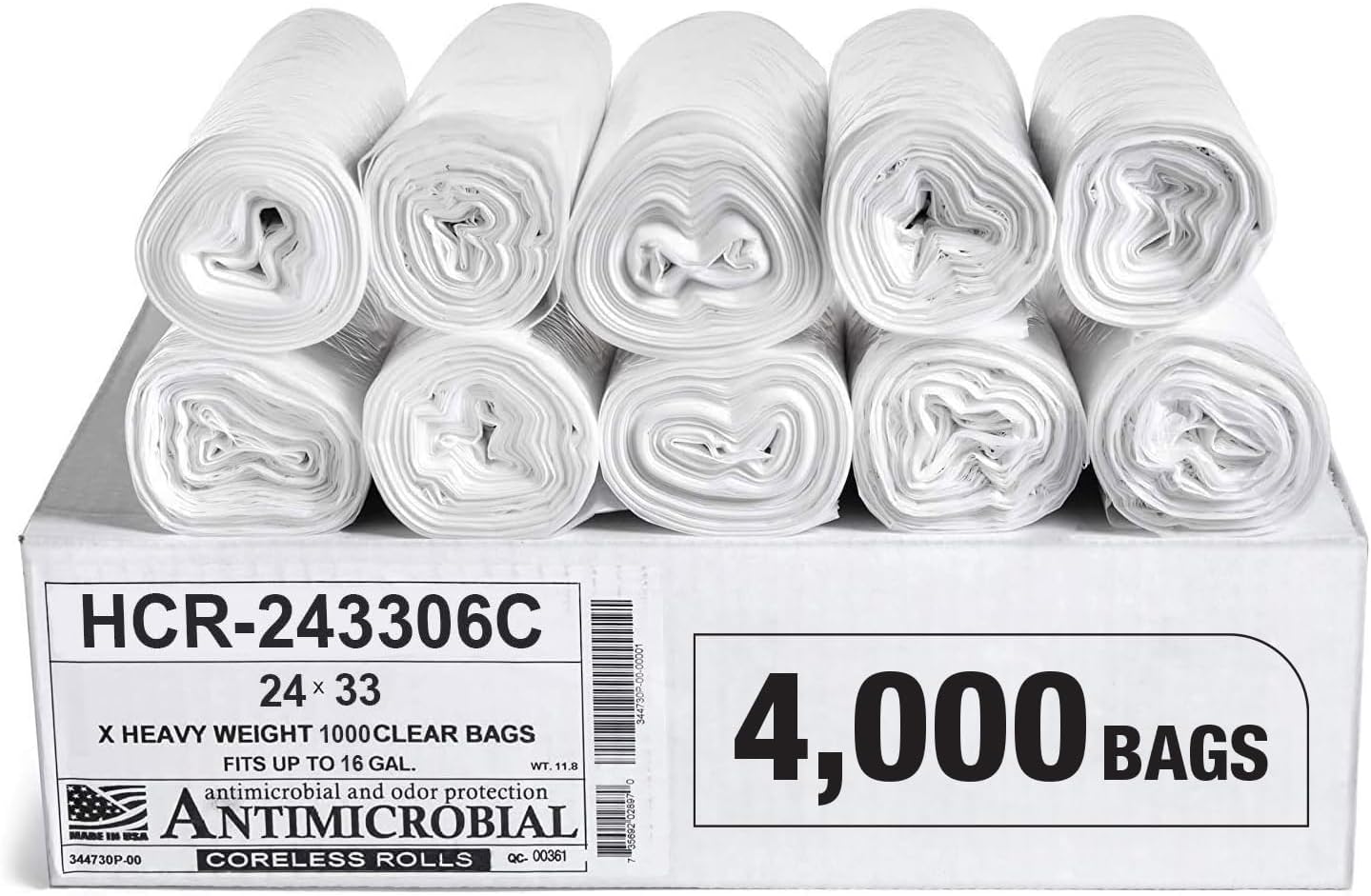 Aluf Plastics High Density Trash Bags, 16 Gallon, 4000 Count, 6 Micron (eq), 24" x 33", Clear, for Bathroom, Office, Industrial, Commercial, Janitorial, Municipal, Recycling