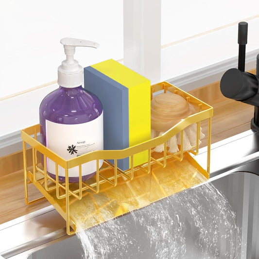 Vanwood Sink Organizer with Auto Draining Tray, Cocina Sponge Caddy and Dish Soap Holder