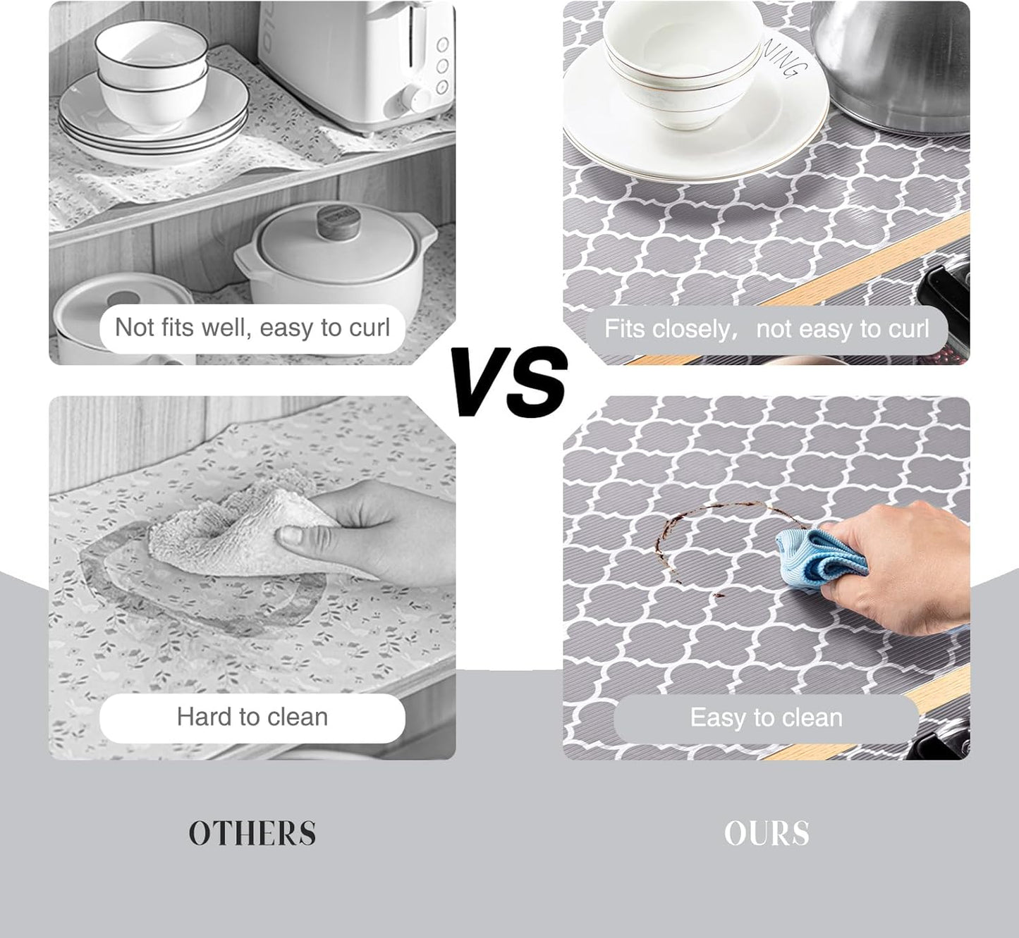 Glotoch 2 Rolls Non Adhesive Shelf Liners for Kitchen Cabinets, Waterproof Drawer Liners for Kitchen, Non Slip Cabinet Liners for Shelves/Dresser/Refrigerator/Bathroom, 17.5" x 30 FT, Gray