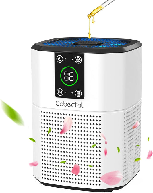 Air Purifier for Home Bedroom, Cobectal Room Air Cleaner with H13 True HEPA 3-in-1 Filter, Aroma Function & Sleep Mode, Desktop Small Air Purifier for Office, Dorm, Hotel, RVs (White)