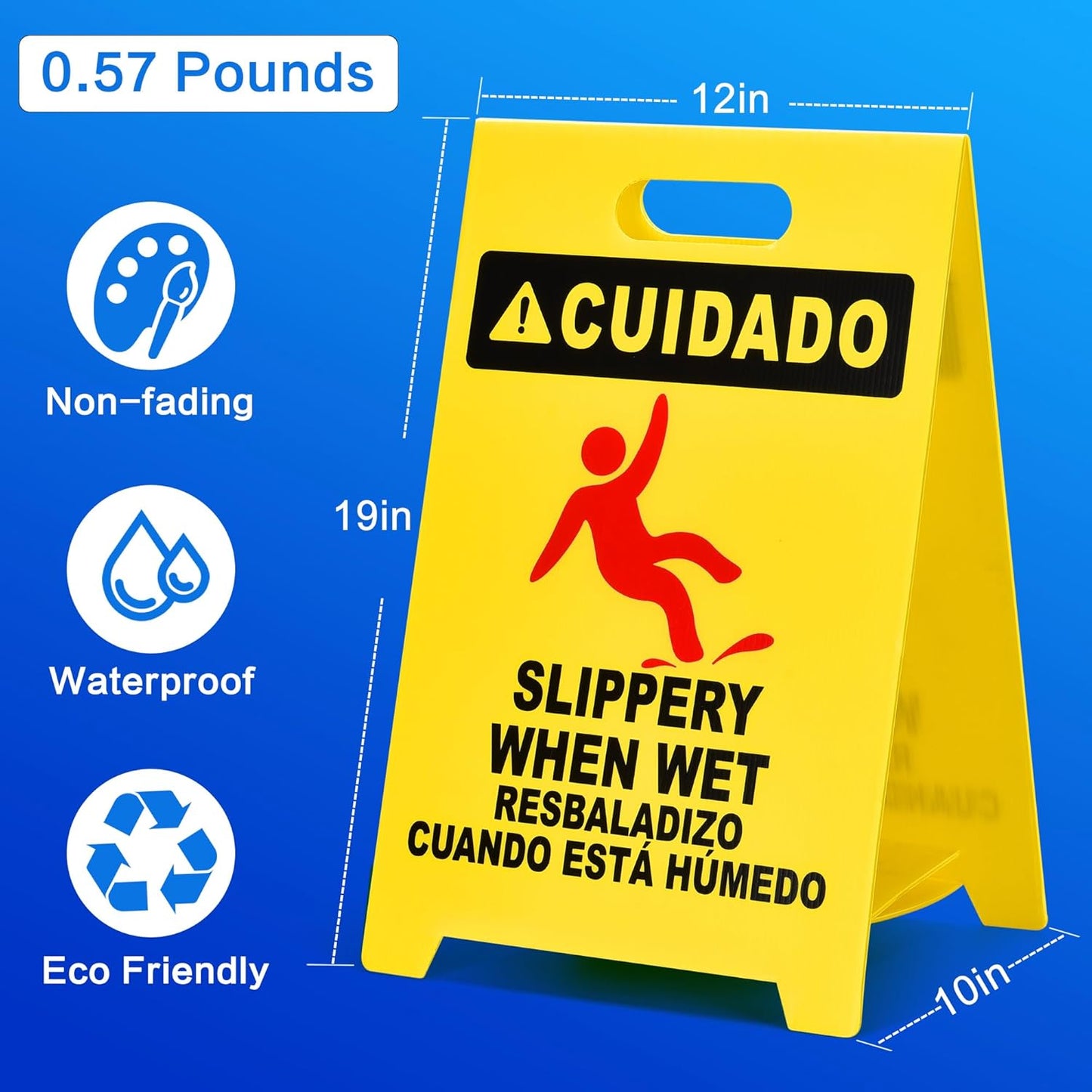 MATTHEW CLEANING 19'' Industrial Wet Floor Sign 6 Pack 2-Sided Durable Corrugated Plastic Birght Yellow Multilingual Warning Signs Commercial Caution Wet Fold-out Floor Signs For Indoors