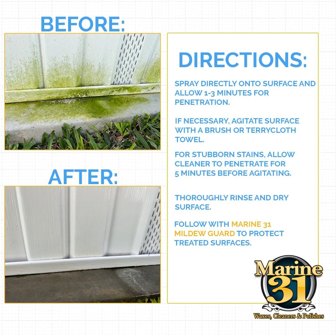 Marine 31 Mildew Stain Remover & Cleaner | Removes Stains from Boats, Homes, Patios, Bathrooms & Showers | Effective Mold & Mildew Cleaner | M31-370X2 | 20oz (2-Pack)