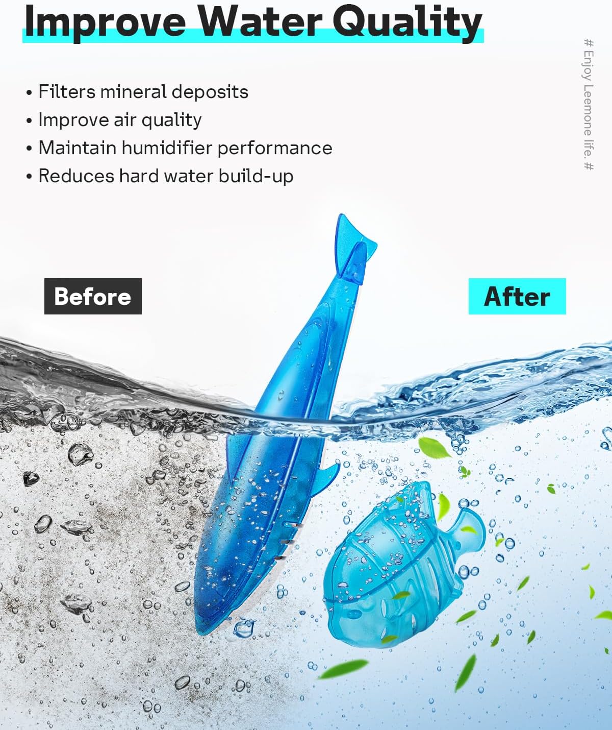 Leemone Humidifier Cleaner Float Shark & Fish -Humidifier Accessories Compatible with All Humidifiers and Fish Tanks(6 Pack)