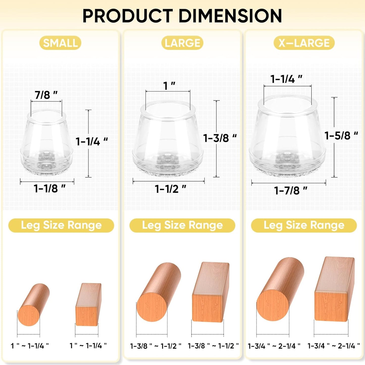 BALEINE 16 Pack Silicone Chair Leg Floor Protectors, Stool Leg Protectors Cap, Non-Slip Chair Leg Caps for Hardwood Floors (Clear & Large, 16 Pack)