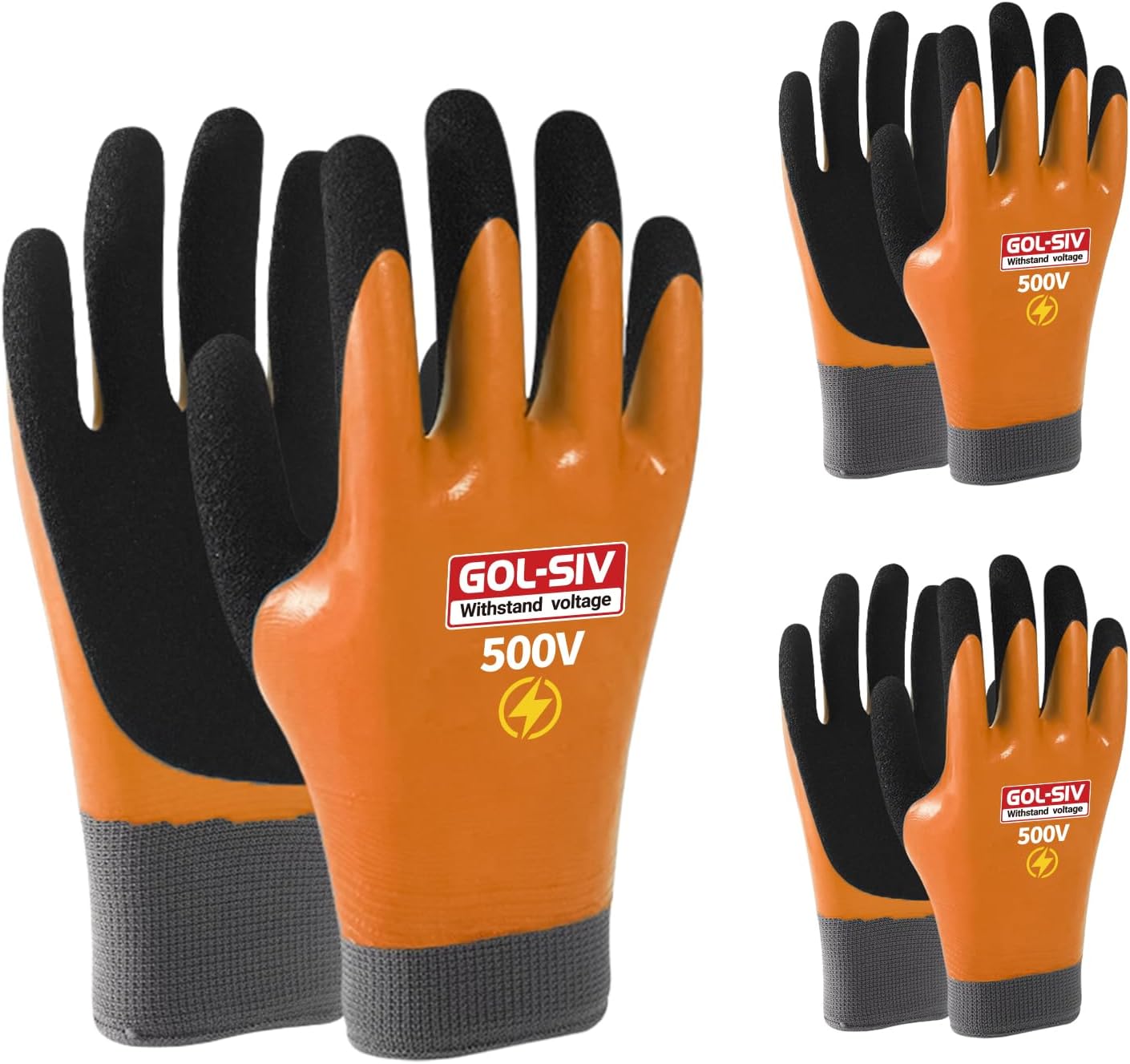 Electrical Insulated Gloves, 500V High Voltage Resistance Electrician Safety Gloves, Rubber Non Slip Work Gloves (500V|double insulated, 3pcs-Large)
