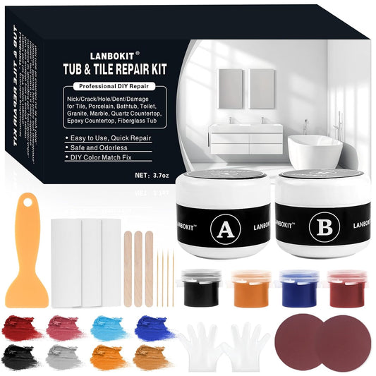 Tile & Fiberglass Tub Repair Kit(Color Matching), Porcelain Sink Repair Kit, Countertop Repair Kit for Granite, Marble, Quartz, Ceramic & Shower Repair Kit for Chips, Cracks, Scratches, Holes