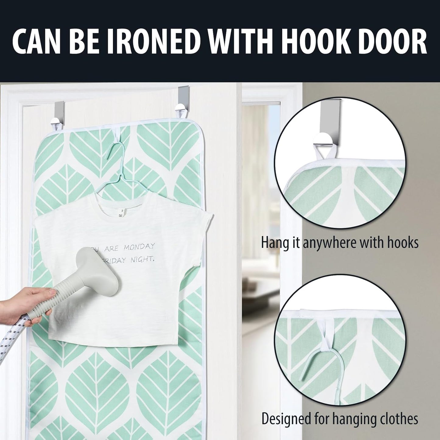 Seiritex Ironing Mat, Portable Ironing Pad 39.4 x 18.9 inch Table Top Iron Board 5 in 1 Travel Iron Blanket for Washer, Dryer, Counter top, Green Leaf