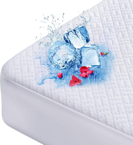 Cooling Waterproof Mattress Protector King Size, Mattress Cover 3D Air Fabric Mattress Pad Cover Smooth Soft Breathable Noiseless, 8''-21'' Deep Pocket