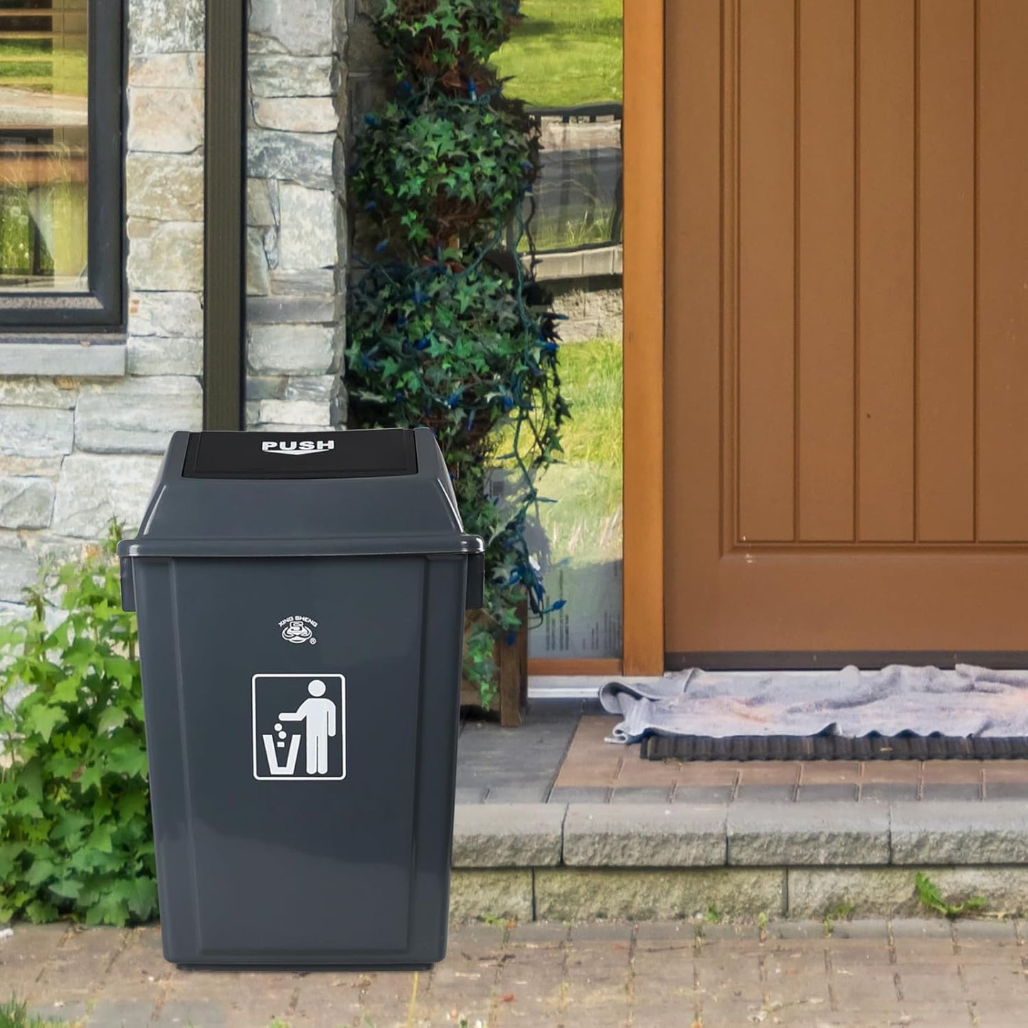 18 Gallon Tall Plastic Trash Can with Swing Lid, 4 Pack Gray Large Kitchen Garbage Bins
