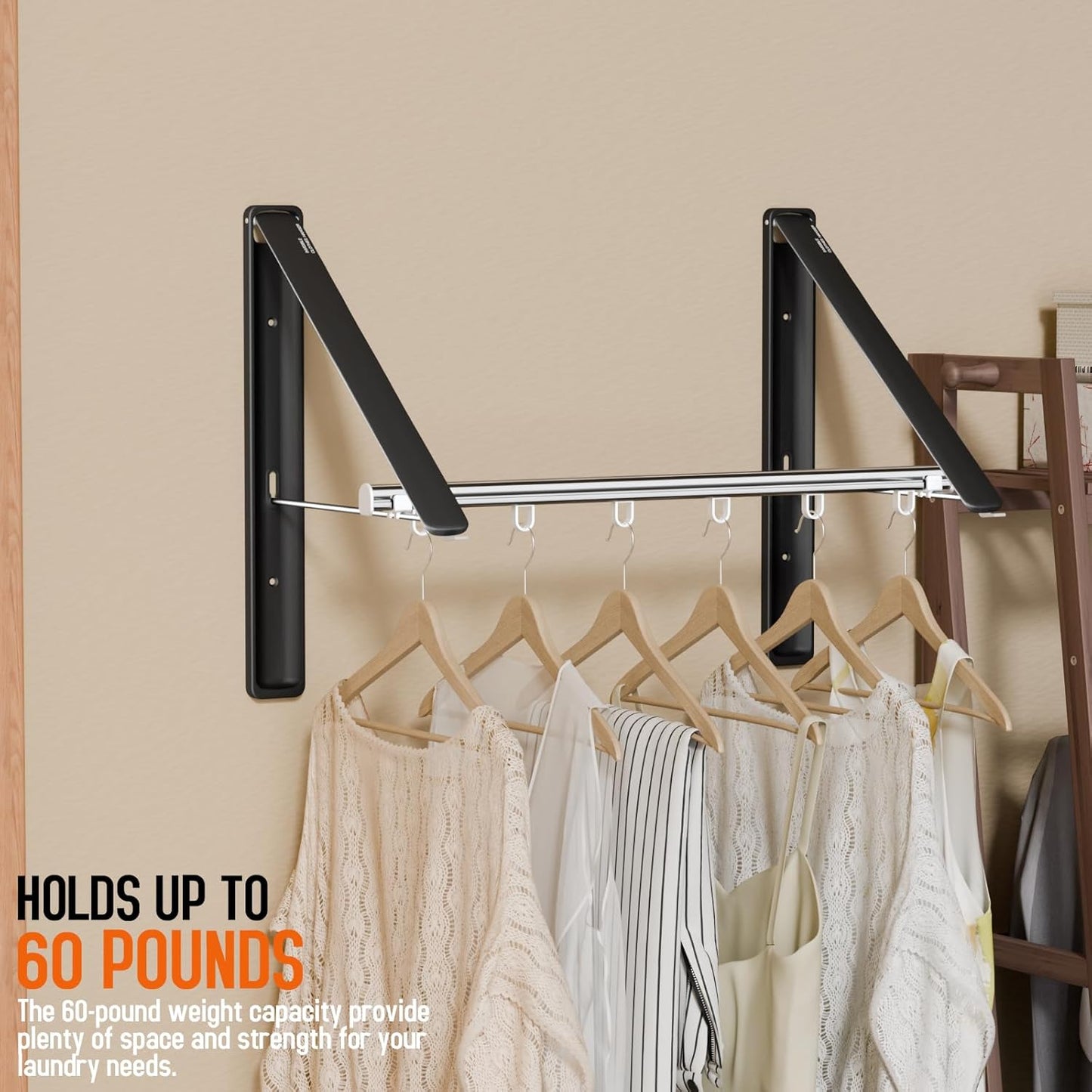 Clothes Drying Rack Retractable, Wall Mounted Clothes Hanger Rack for Laundry Room, Laundry Drying Rack with Clothes Rod Space Saving Closet Organizer Aluminium (Black, 2P)