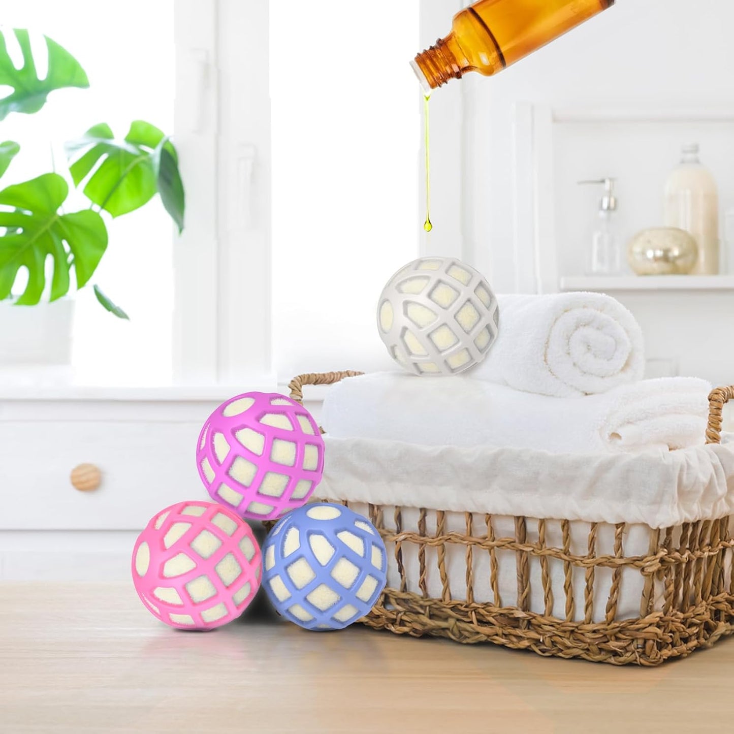 Dryer Balls – Patented Silicone Guard, Natural Wool Core, Super Anti-Tangle & Saves Drying Time, Reduces Static & Noise, Natural Fabric Softener, XL 3" (Pink Light Blue Lavender, Pack of 6)