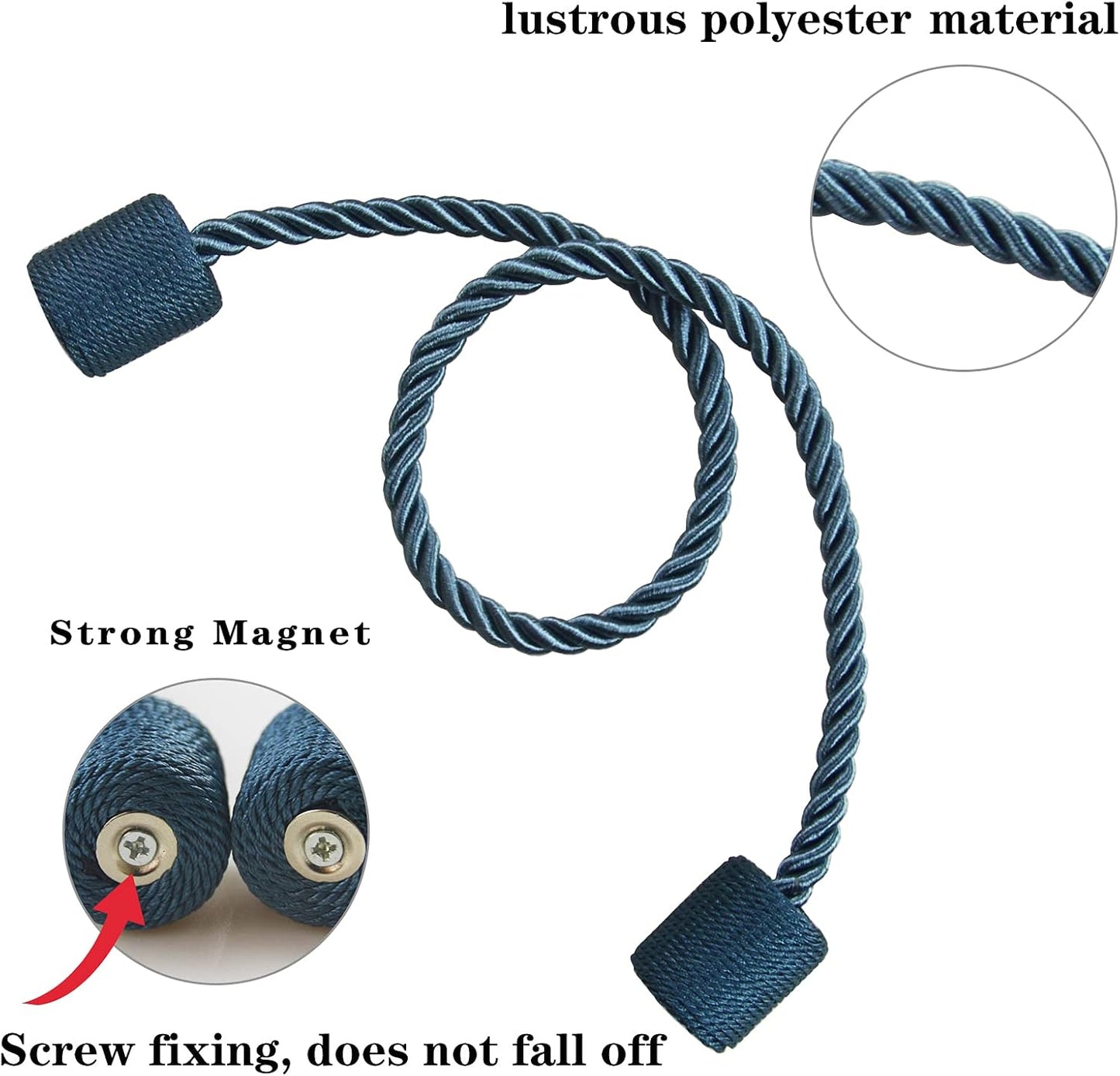4 Pack Blue Strong Magnetic Curtain Tiebacks Outdoor Elegant Decorative Tie Backs Modern Rope Tiebacks for Drapes Window Curtain Holdbacks for Draperies