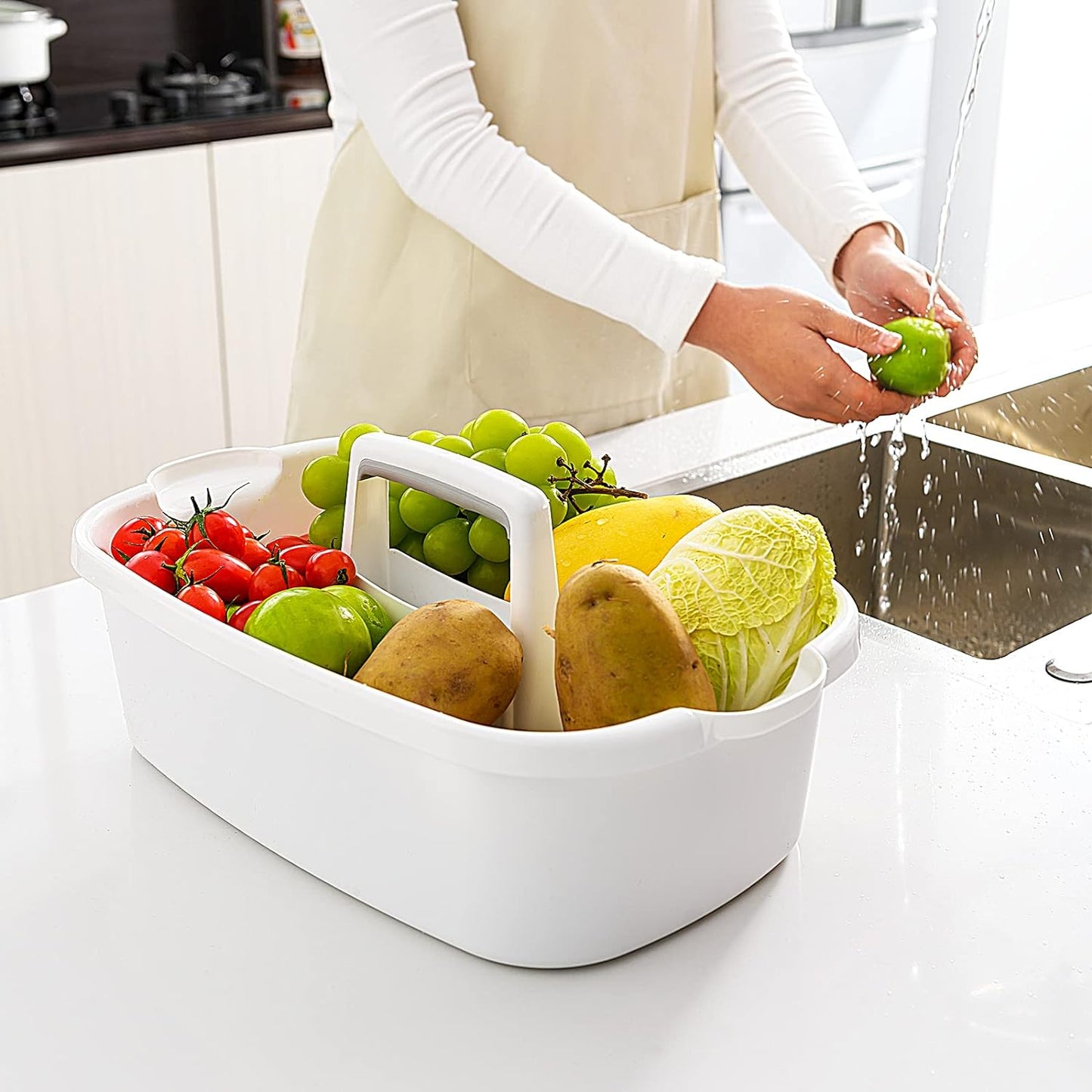 Multi-Purpose Plastic Cleaning Caddy with Handle, Shower Caddy Organizer/Storage Basket/Totes Portable for Bathroom Supplies, Cleaning Products, Under Sink Tool, Housekeepers (White)