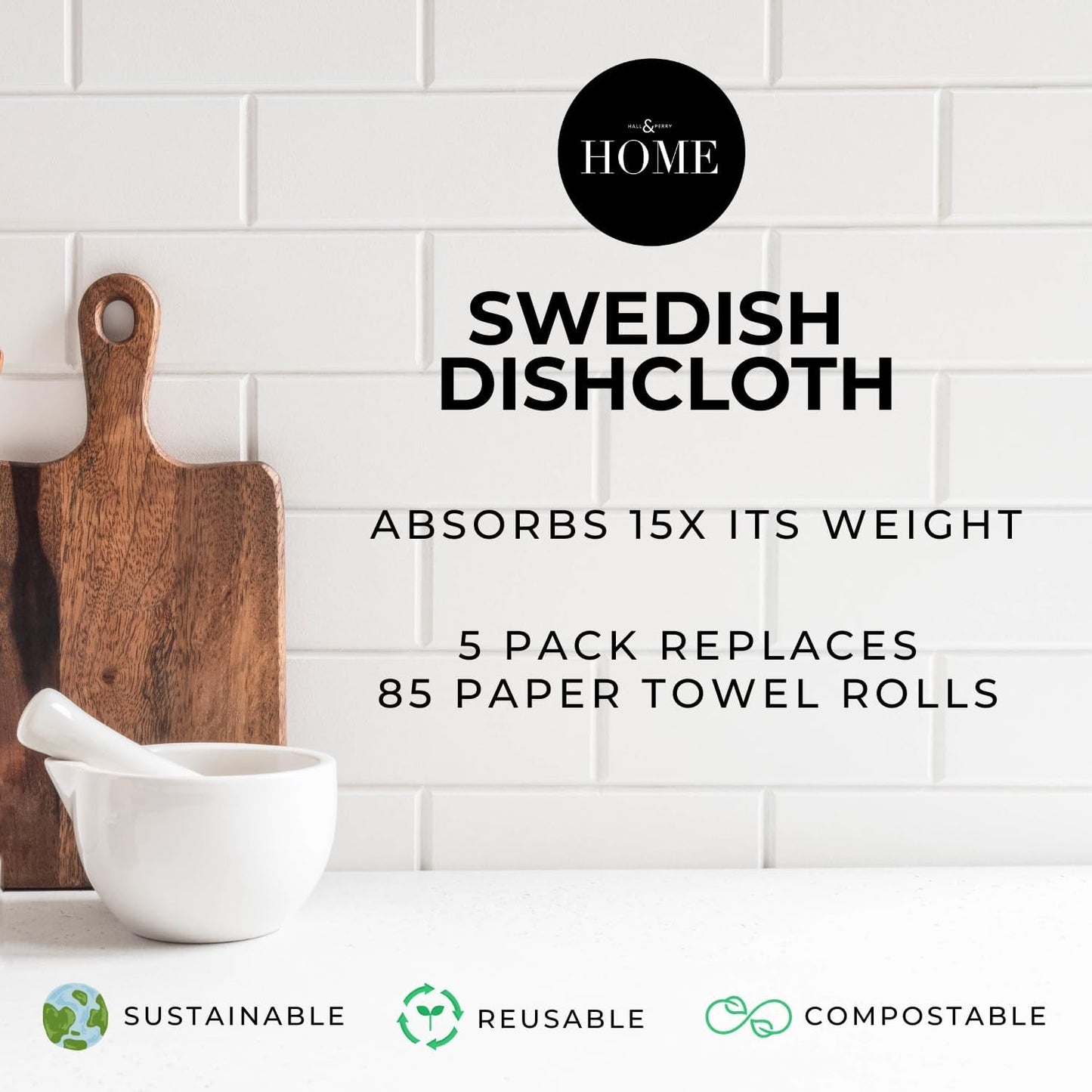 HALL & PERRY Swedish Dishcloths for Kitchen, 5-Pack, Reusable Cellulose Sponge Cloths for Kitchen & Cleaning – Eco-Friendly, Ultra-Absorbent, Quick-Drying (Cherry Red)