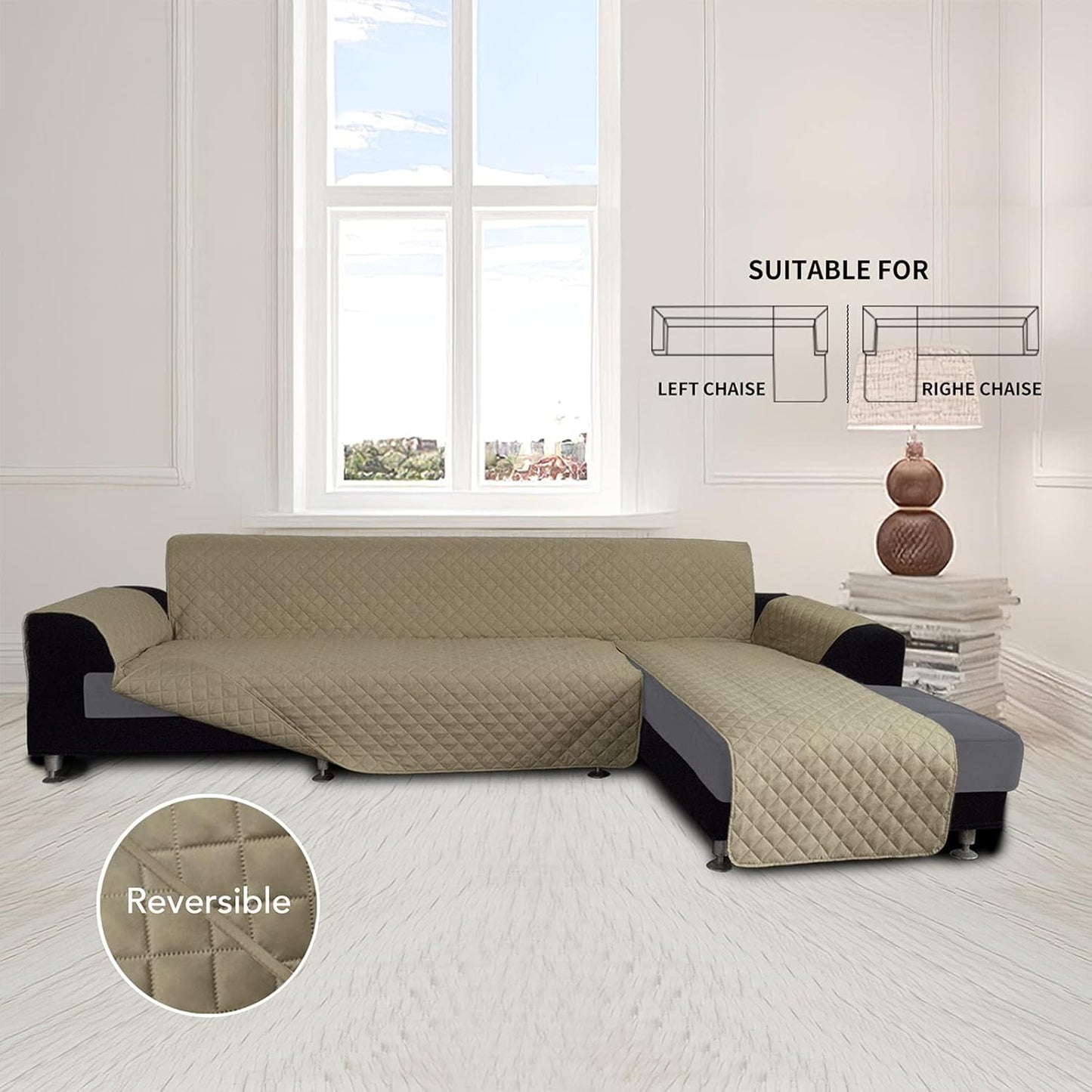 Easy-Going L Shape Sofa Slipcover - Reversible Sectional Couch Cover for Pets & Kids (Large, Beige/Beige)