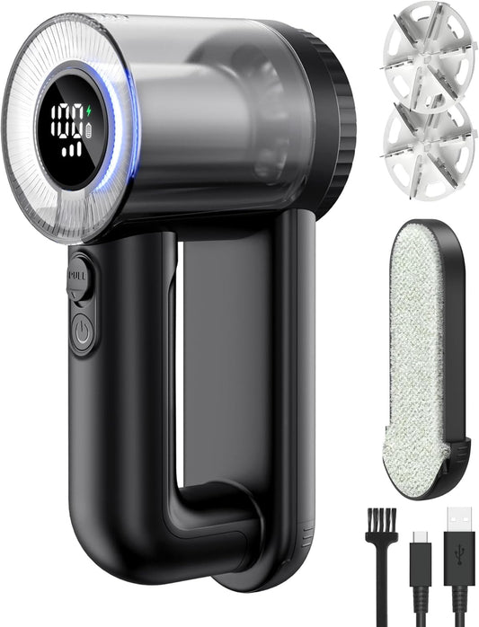 Fabric Shaver Electric Lint Remover Rechargeable Lint Shaver Digital Display Fabric Sweater Shaver 3 Speeds 6 Leaf Blades for Clothing to Remove Pilling for Clothes Furniture Sweater Couch Blanket
