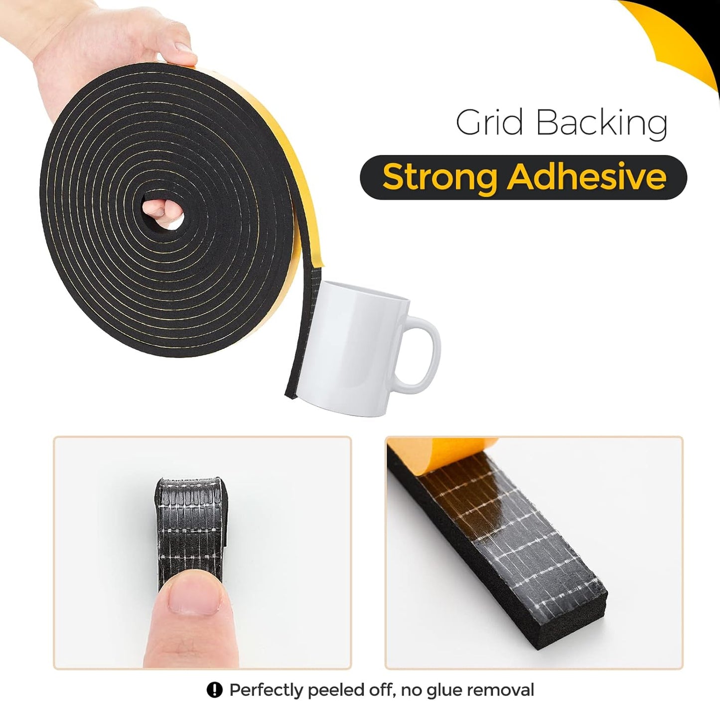 26 Feet Weather Stripping Door Seal, 1/2" Wide X 1/4" Thick Door Seal Strip High Density Foam Tape Adhesive Strip for Door Soundproofing,Window Insulation (1/2" x 1/4" x 26FT,Black)