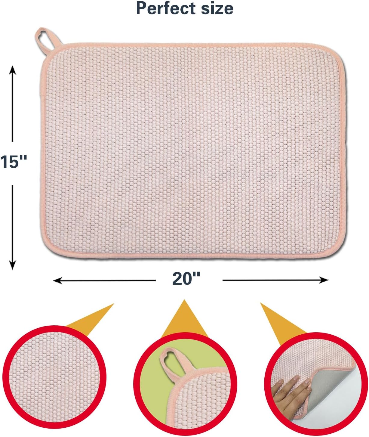 Pink Dish Drying Mats for Kitchen Counter, 2 Pack Dish Drying Mat Drying Pad, Dish Rack Drainer Mat, Pink Kitchen Accessories(Pink-1)