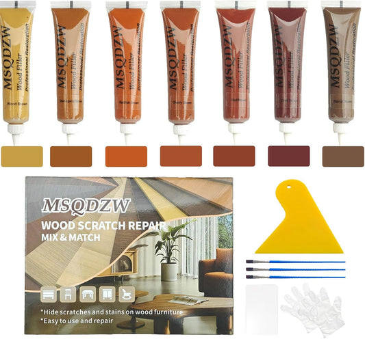 Wood Repair Kit, Wood Scratch Repair, 13Pcs Wood Filler Scratch Repair Kit for Wooden Furniture, Table, Door, Cabinet, Floor Discoloration Stain Paint, Brown