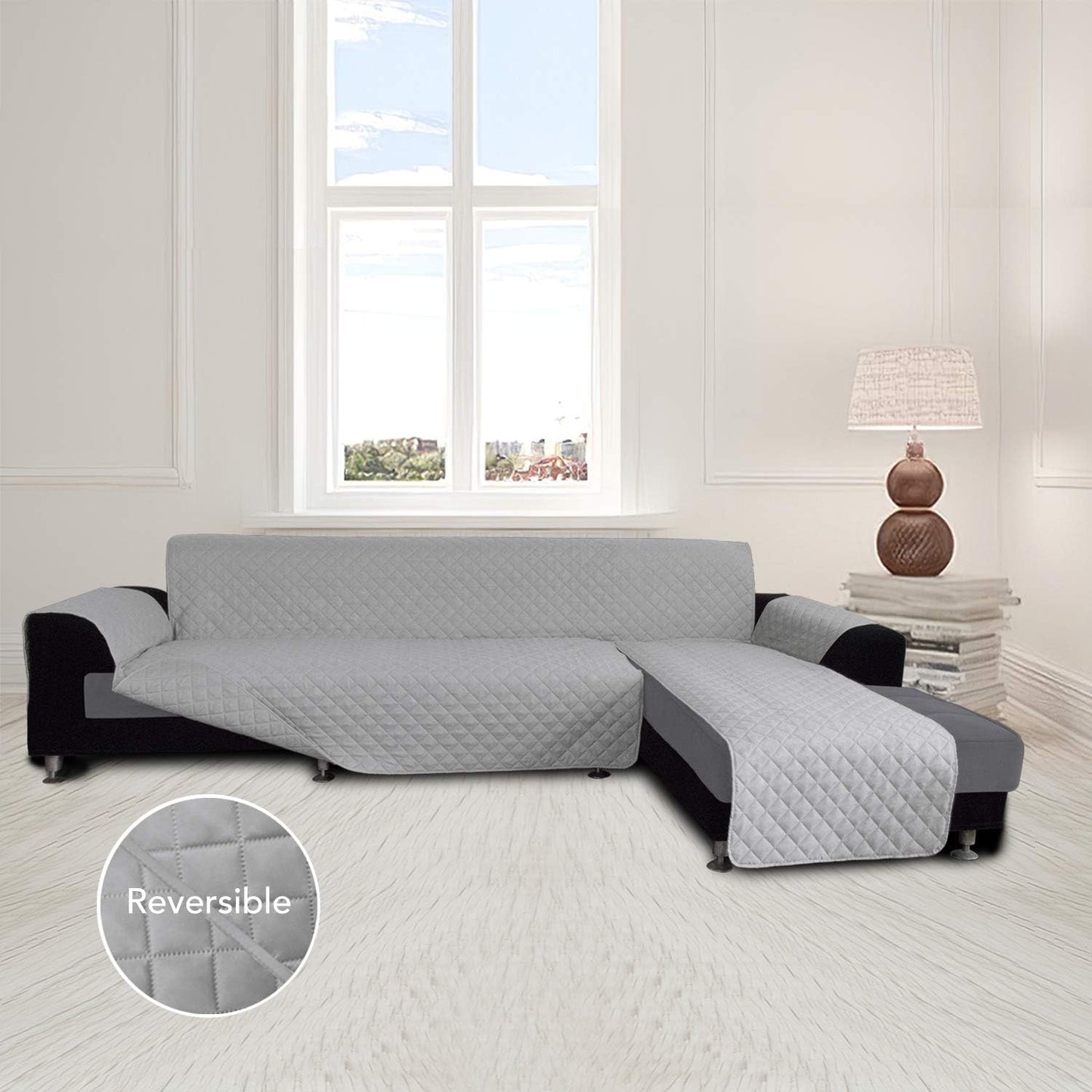 Easy-Going L Shape Sofa Slipcover - Reversible Couch Cover - Furniture Protector for Pets - Small, Light Gray