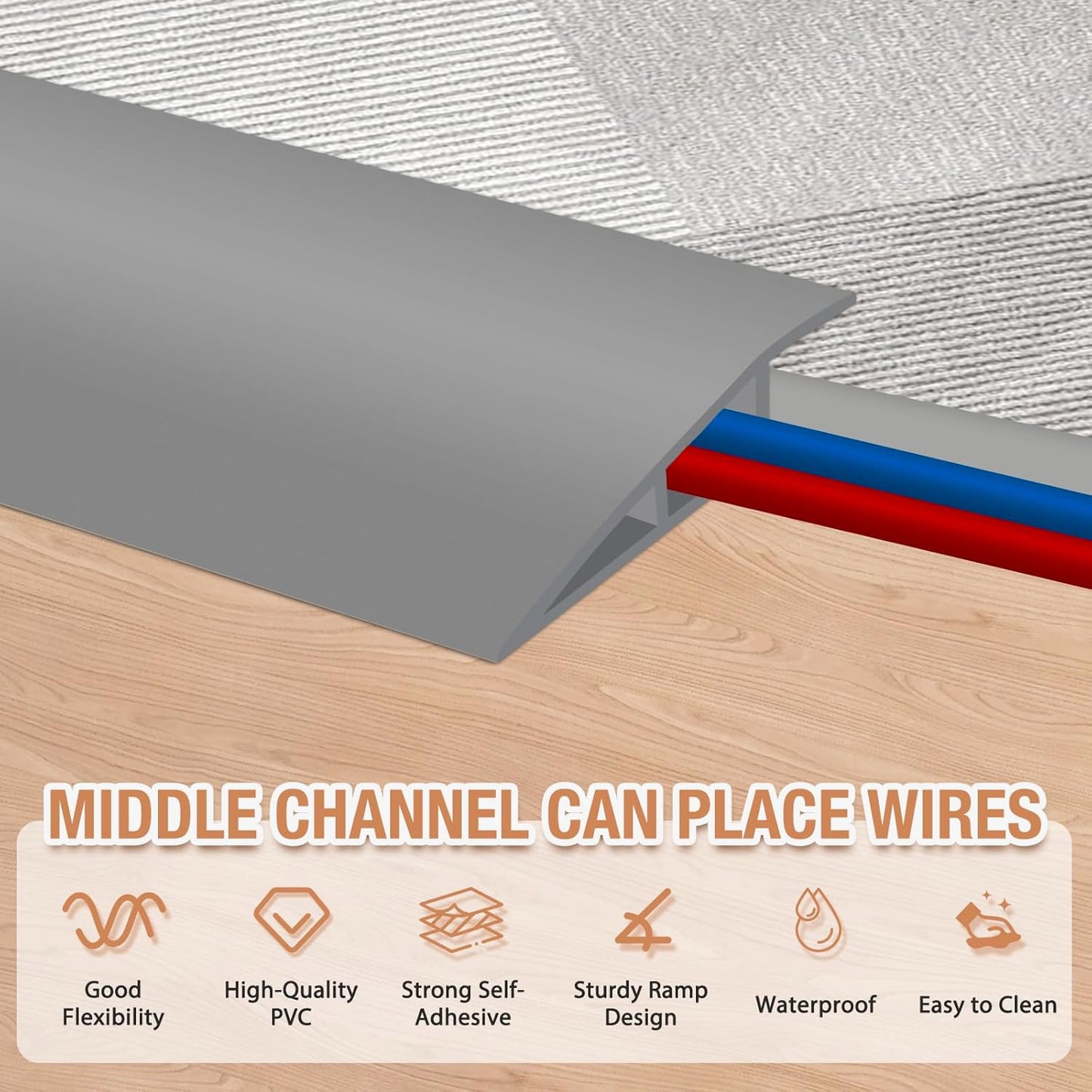 Floor Transition Strip Self Adhesive Vinyl Door Threshold for Doorways Carpet Edging Trim Overlap Edge Reducer for Laminate Floor, Carpet, Tile (Gray, 2/5" to 3/5", 6.6Ft)