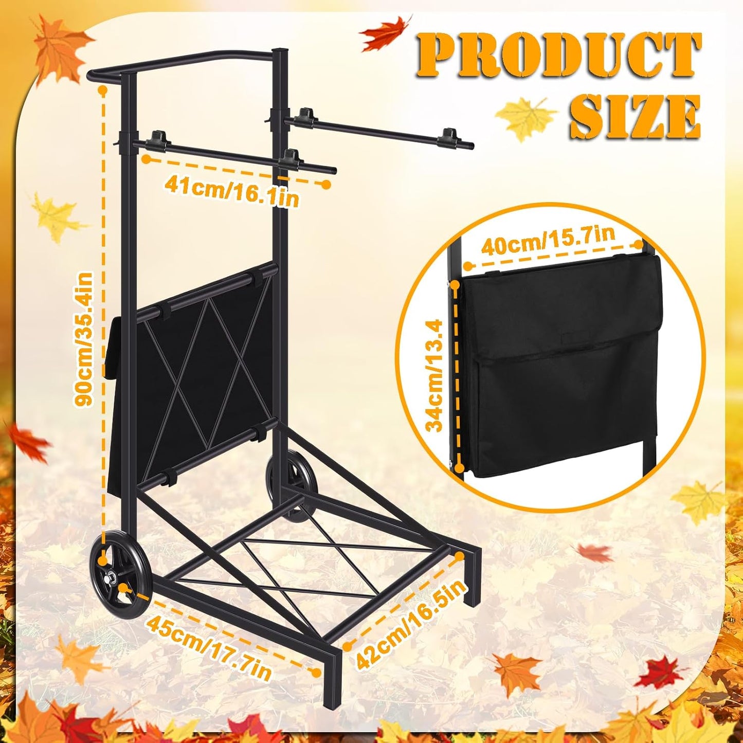 Leaf Bag Holder, Trash Bag Holder Stand, Lawn Bag Holder, Adjustable Outdoor Metal Portable Trash Bag Holder Stand Cart for 30-45 Gallon Garbage Bags for Leaves, Camping, Yard Weeding, Lawn Party