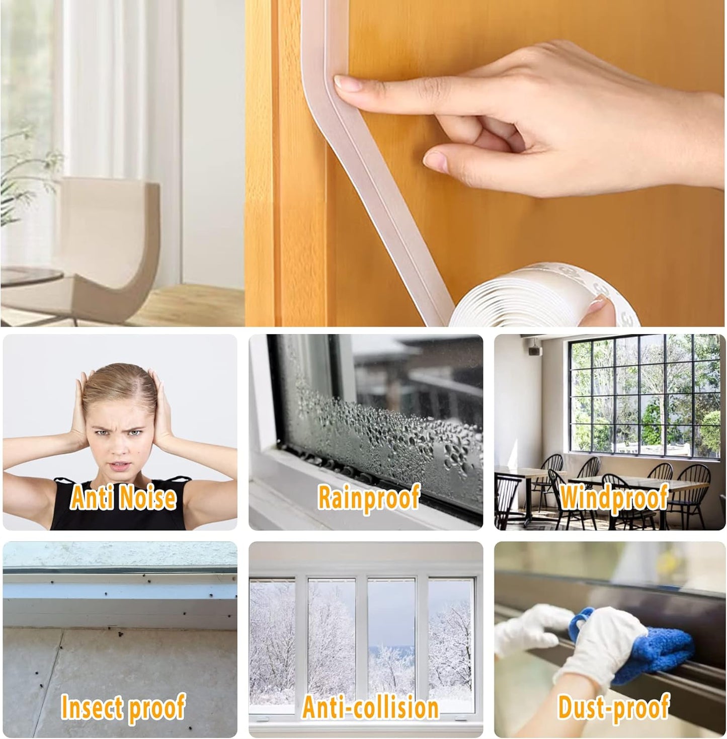 28.9 Ft Door Weather Stripping Door Seal Strip,Silicone Door Draft Stopper,Self Adhesive Shower Door Bottom Seal and Door Insulation Strip for Door Frame Windows and Glass Gaps (Transparent, 45mm)
