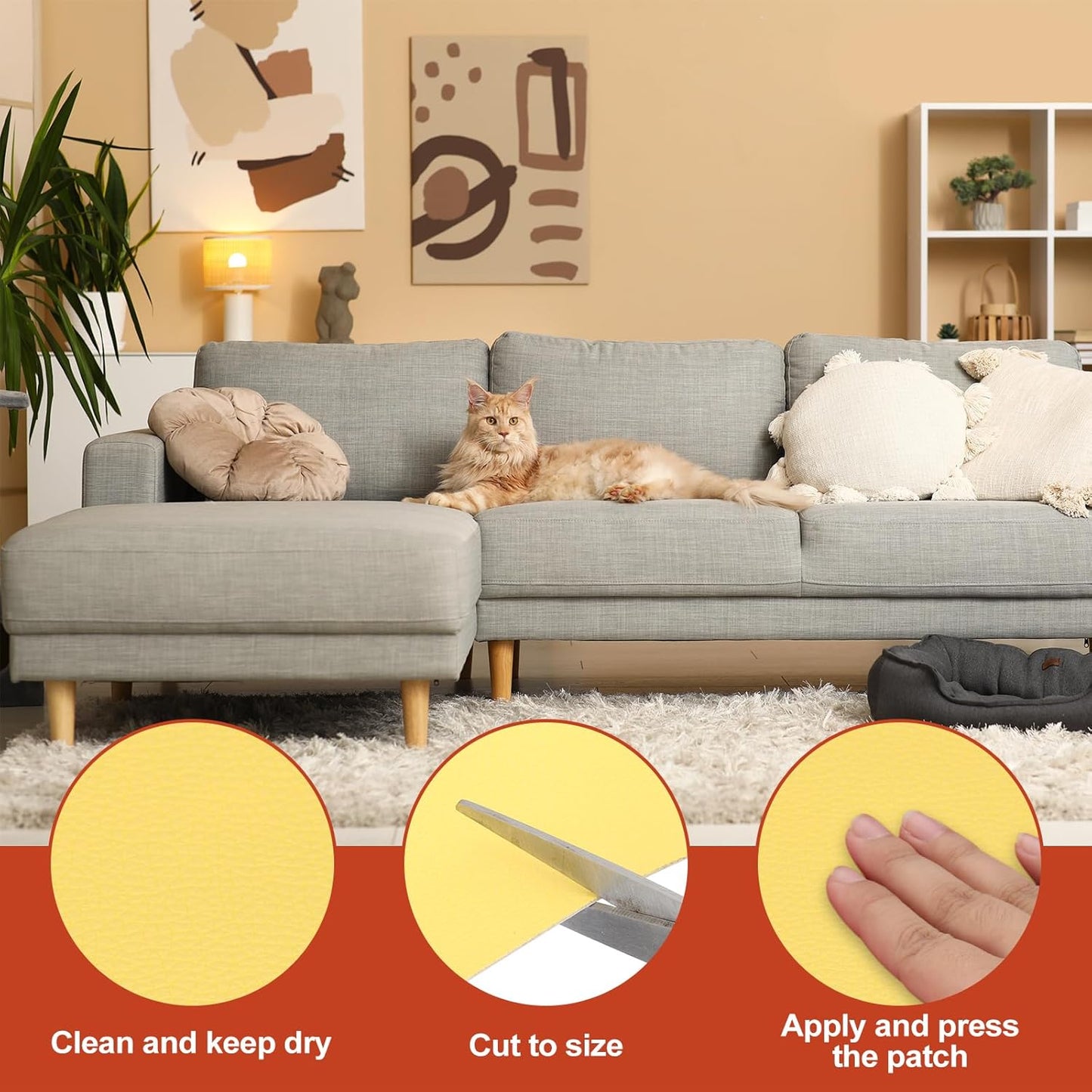 PATIKIL Leather Patches Tape for Furniture, 3.2 x 61 Inch Self Adhesive Vinyl Leather Repair Kit Cover Sheet for Couch, Sofa, Car Seats, Office Chair, Bright Yellow