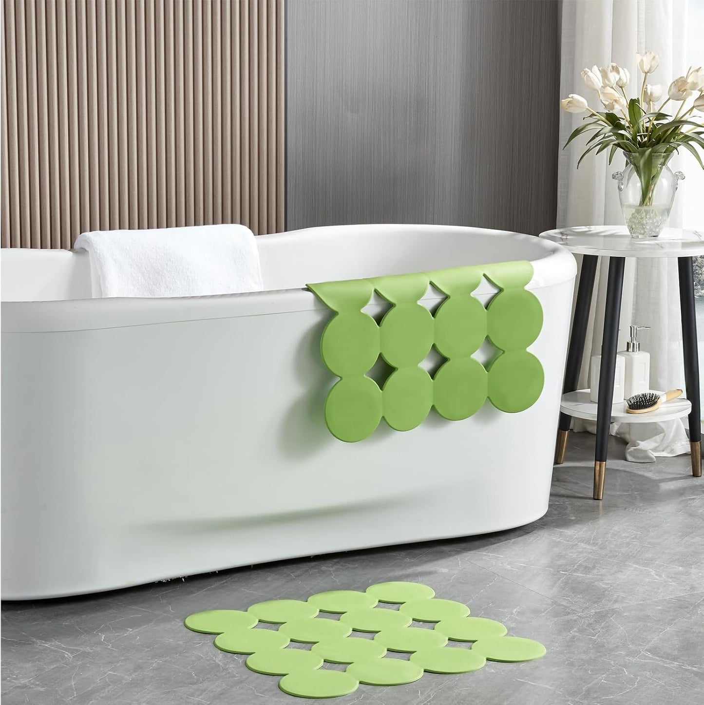 Square Shower Mat Nonslip - Rubber Bathtub Mat with Suction Cups for Inside Shower Bathroom Floor (Green, 21X21)