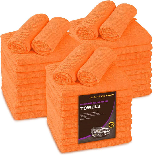 Large Microfiber Cleaning Towels, 36-Pack, Ultra Soft Plush Washcloths, Professional Grade Premium Microfiber Detailing Cleaning Cloth for Car, Household and Commercial (Orange, 16" x 16")