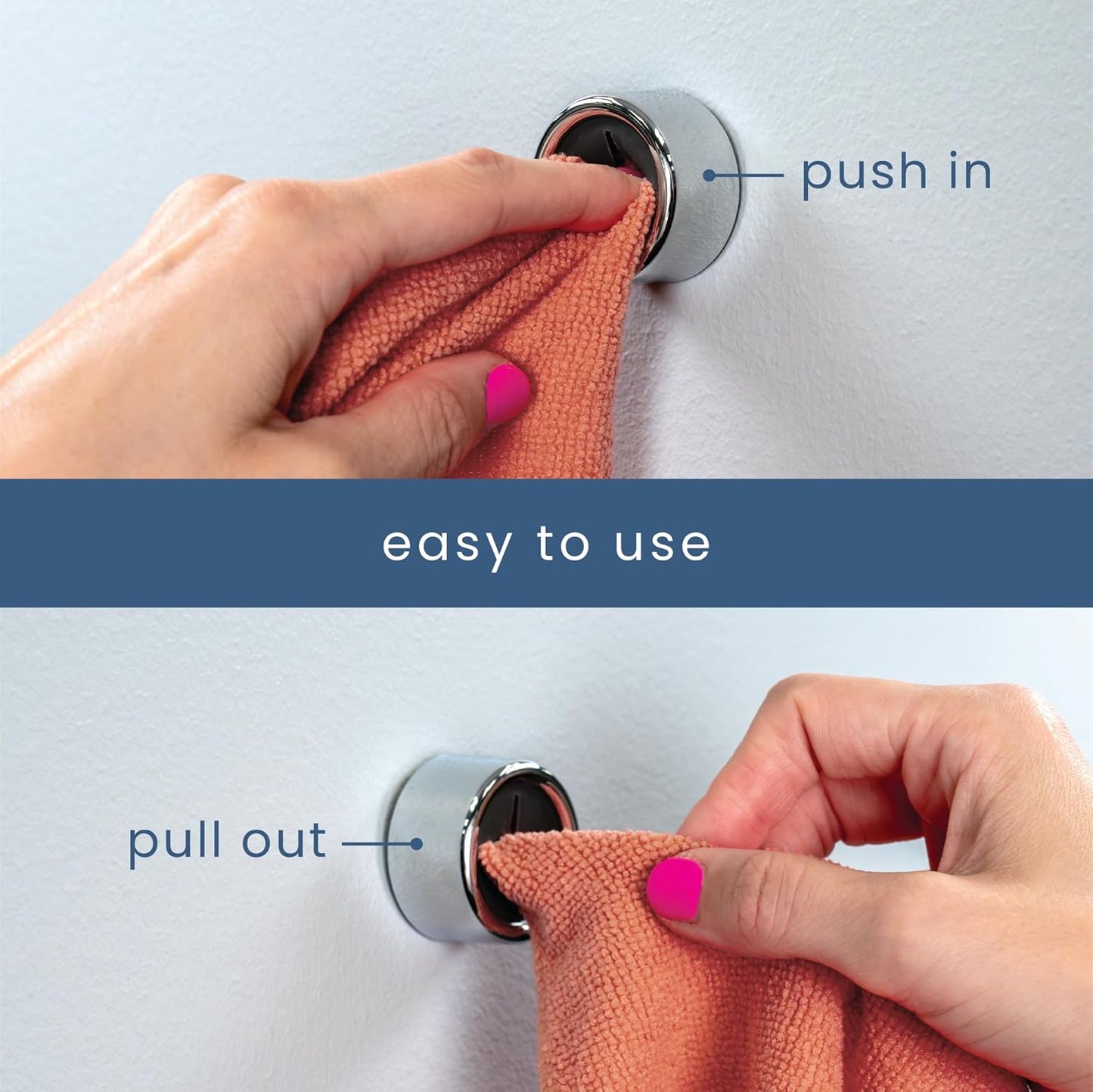 S&T INC. Round Adhesive Push Towel Hooks for Kitchen, Hand and Dish Towels, Black, 4 Pack