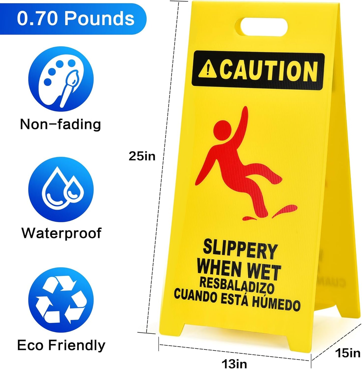 MATTHEW CLEANING 25'' Industrial Wet Floor Sign 12 Pack 2-Sided Durable Corrugated Plastic Birght Yellow Multilingual Warning Signs Commercial Caution Wet Fold-out Floor Signs For Indoors