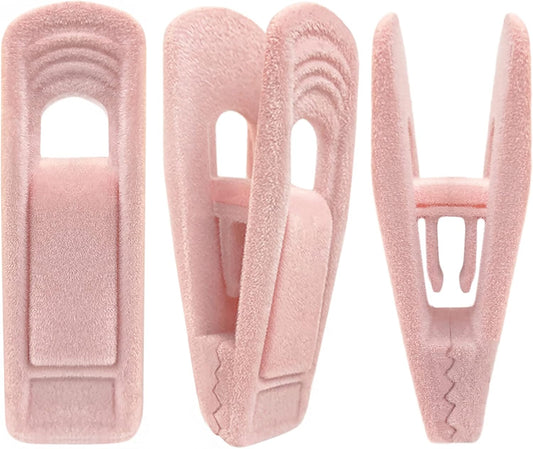 Light Pink Velvet Hangers Clips 20 PCS, Non-Slip Velvet Clip for Pant Skirt Velvet Hangers, Strong Flocking Hangers Clips