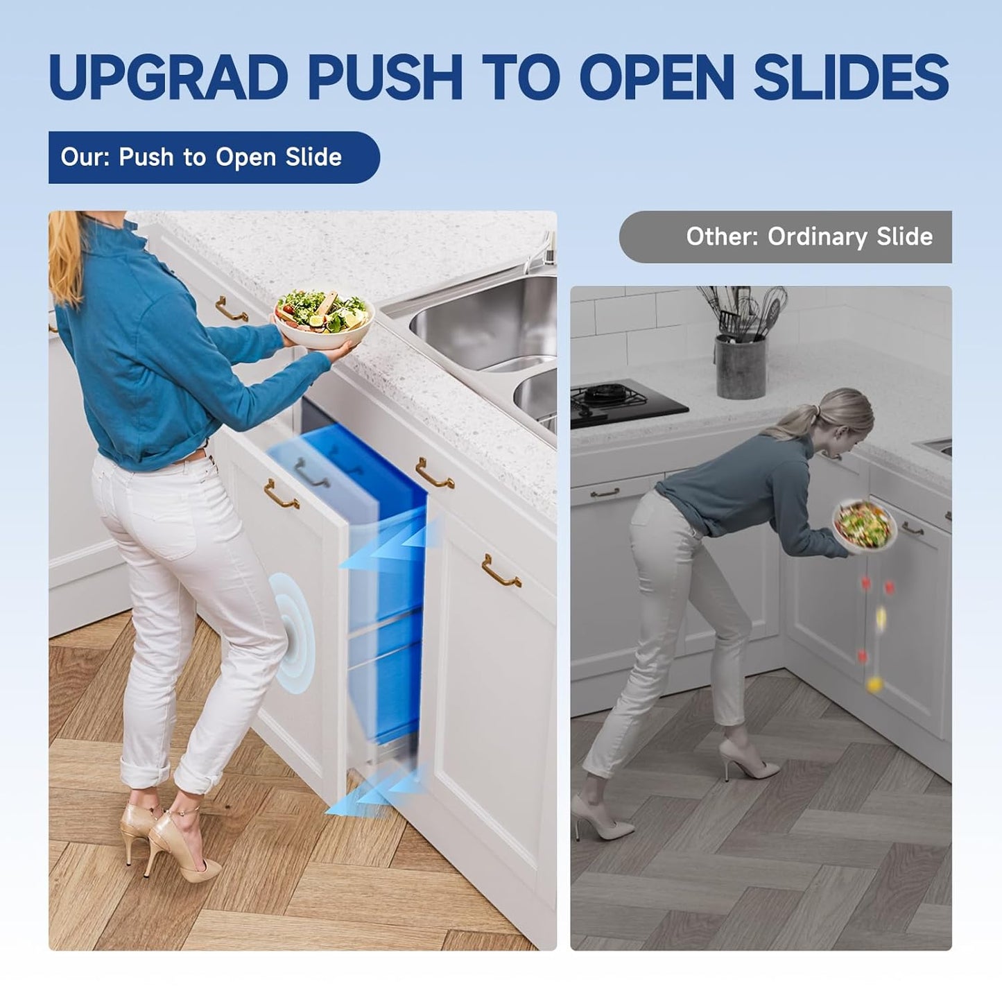 Pull Out Trash Can Under Cabinet with Push to Open Slides, Insputer Heavy Duty Under Sink Garbage Can Kit for Kitchen, Laundry, Not Included Bin, Requires 15" W X 18" D Cabinet, has Installation video