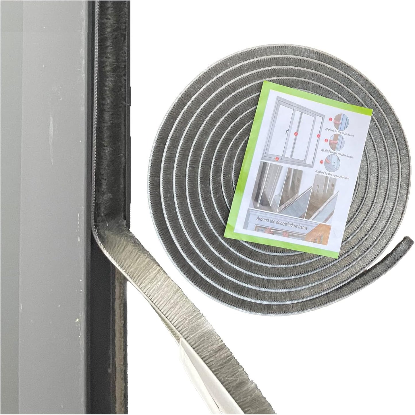 Self-Adhesive Pile Weather Stripping Seal for Sliding Windows and Door Frames, 16.5ft x 11/32 inch, Grey