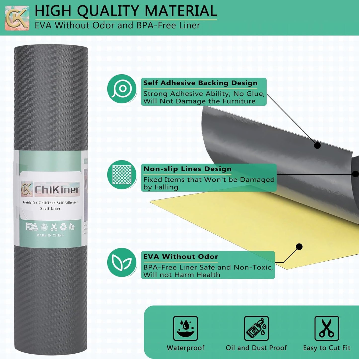 Self-Adhesive Shelf Liner Kitchen Liner, Waterproof Backed Paper Easy Peel and Stick Contact Liner Without Residue for Decor Your Desk Surface, Kitchen Countertops (Silver, 23.6 x 118.1 inches)