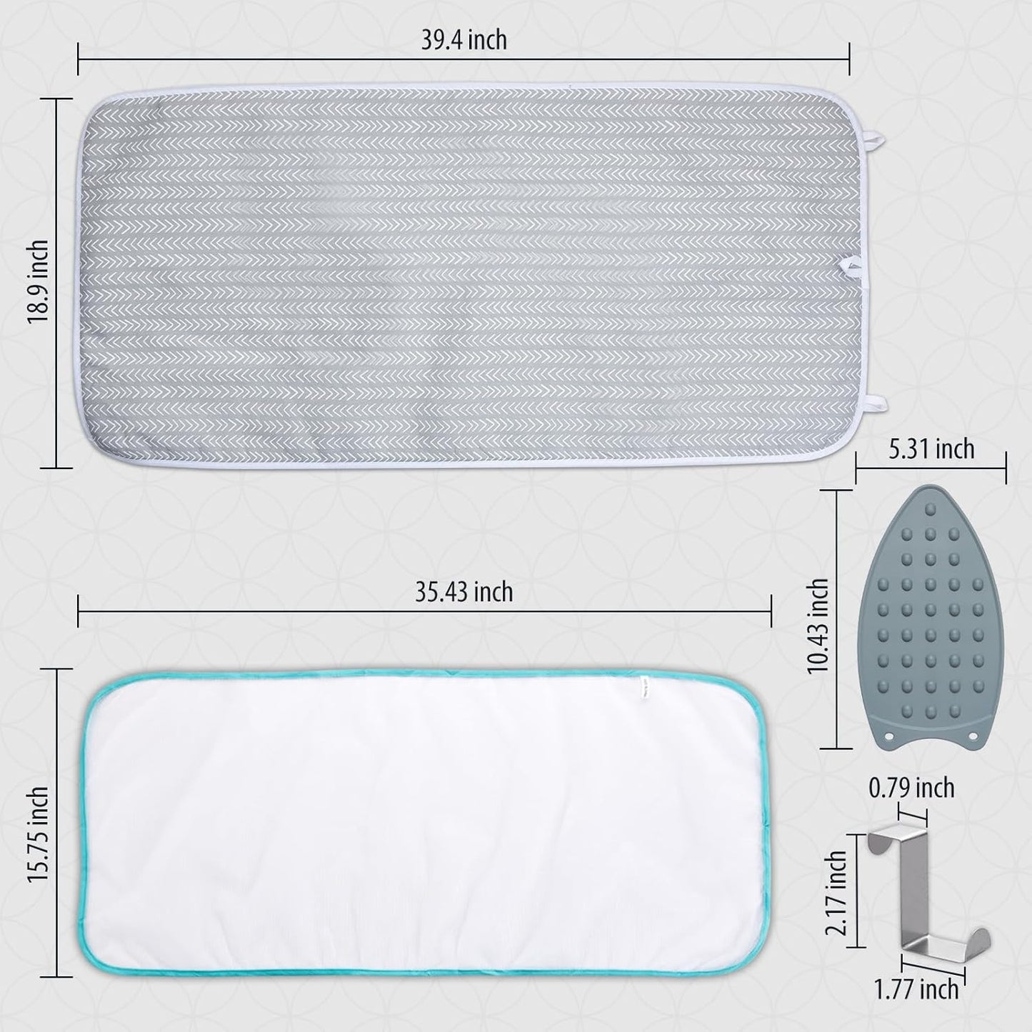 Seiritex Ironing Mat, Portable Ironing Pad 39.4 x 18.9 inch Table Top Iron Board 5 in 1 Travel Iron Blanket for Washer, Dryer, Counter top, Grey Arrow