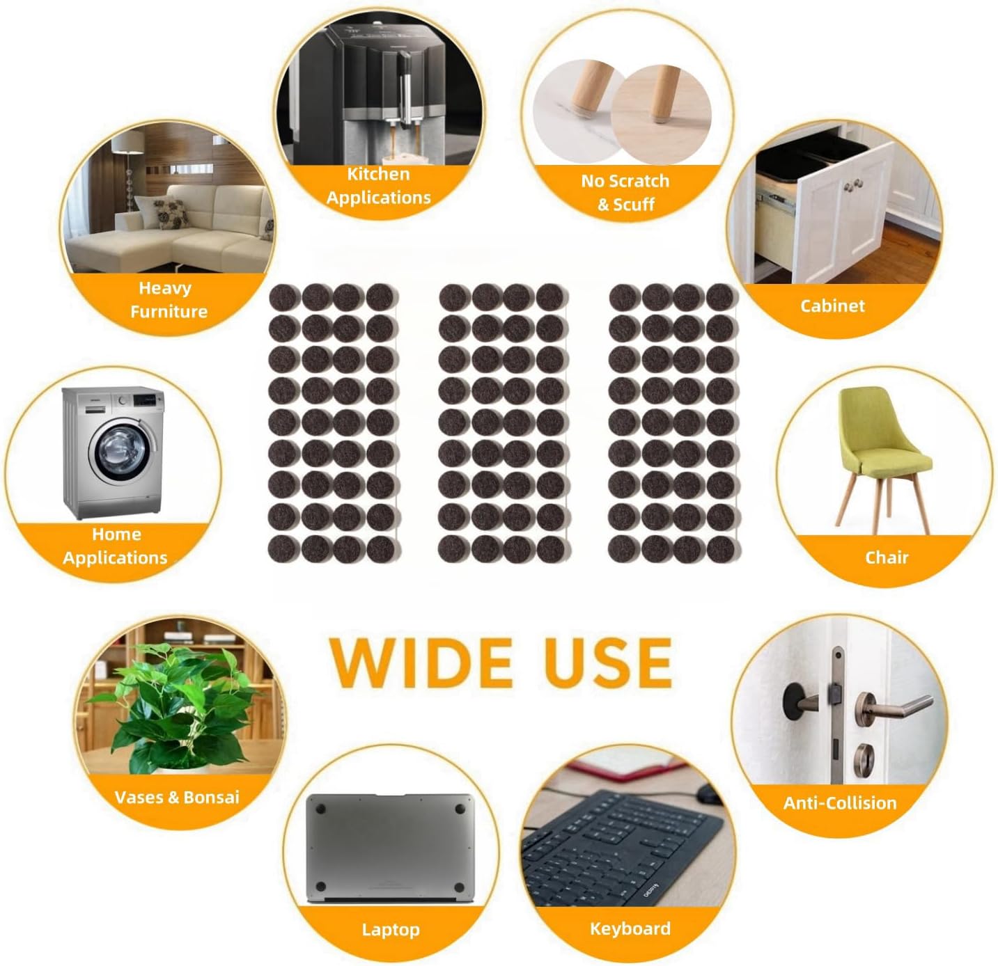 Furnigear Felt Furniture Pads for Hardwood Floors - Self Adhesive Chair Felt Pad, Floor Protector for Furniture Feet, Furniture Sliders Moving Furniture Smoothly, Anti Scratch 108 Pcs 5/8" Round Brown