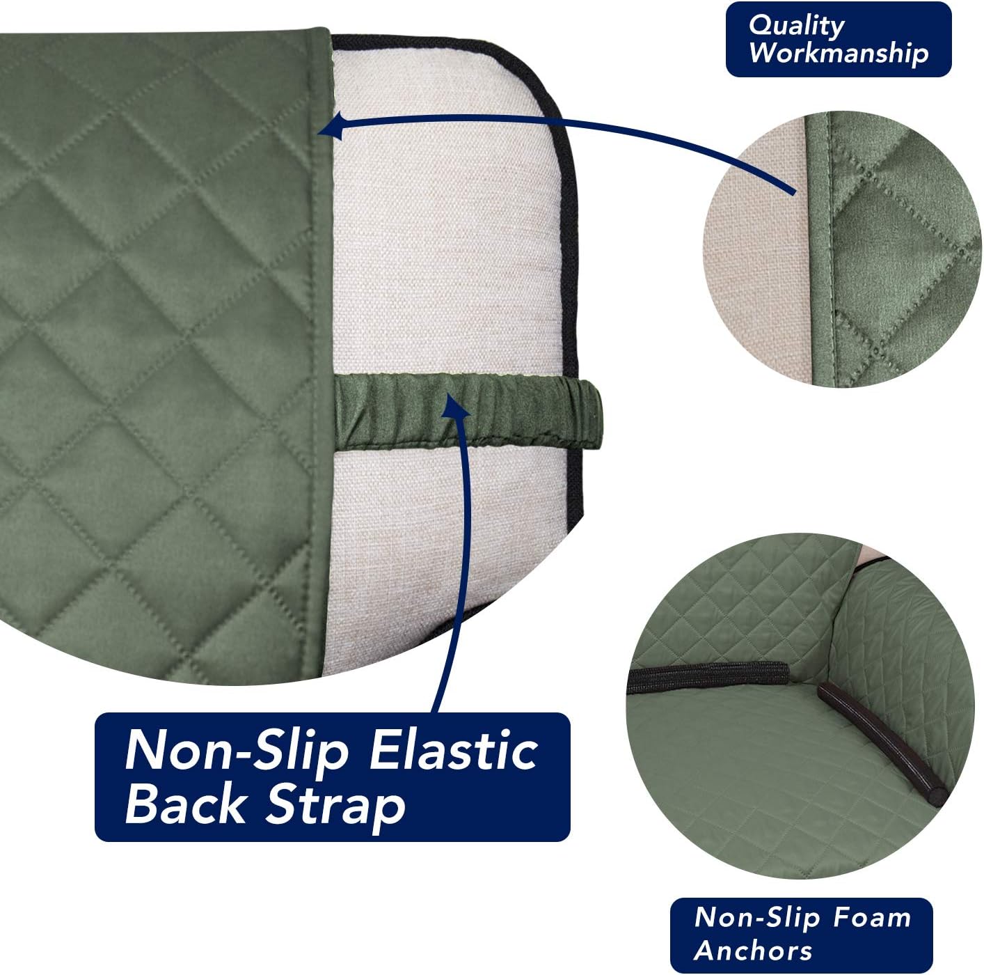PureFit Reversible Quilted Sofa Cover, Water Resistant Slipcover Furniture Protector, Washable Couch Cover with Non Slip and Elastic Straps for Kids, Dogs, Pets (Sofa, Greyish Green/Beige)