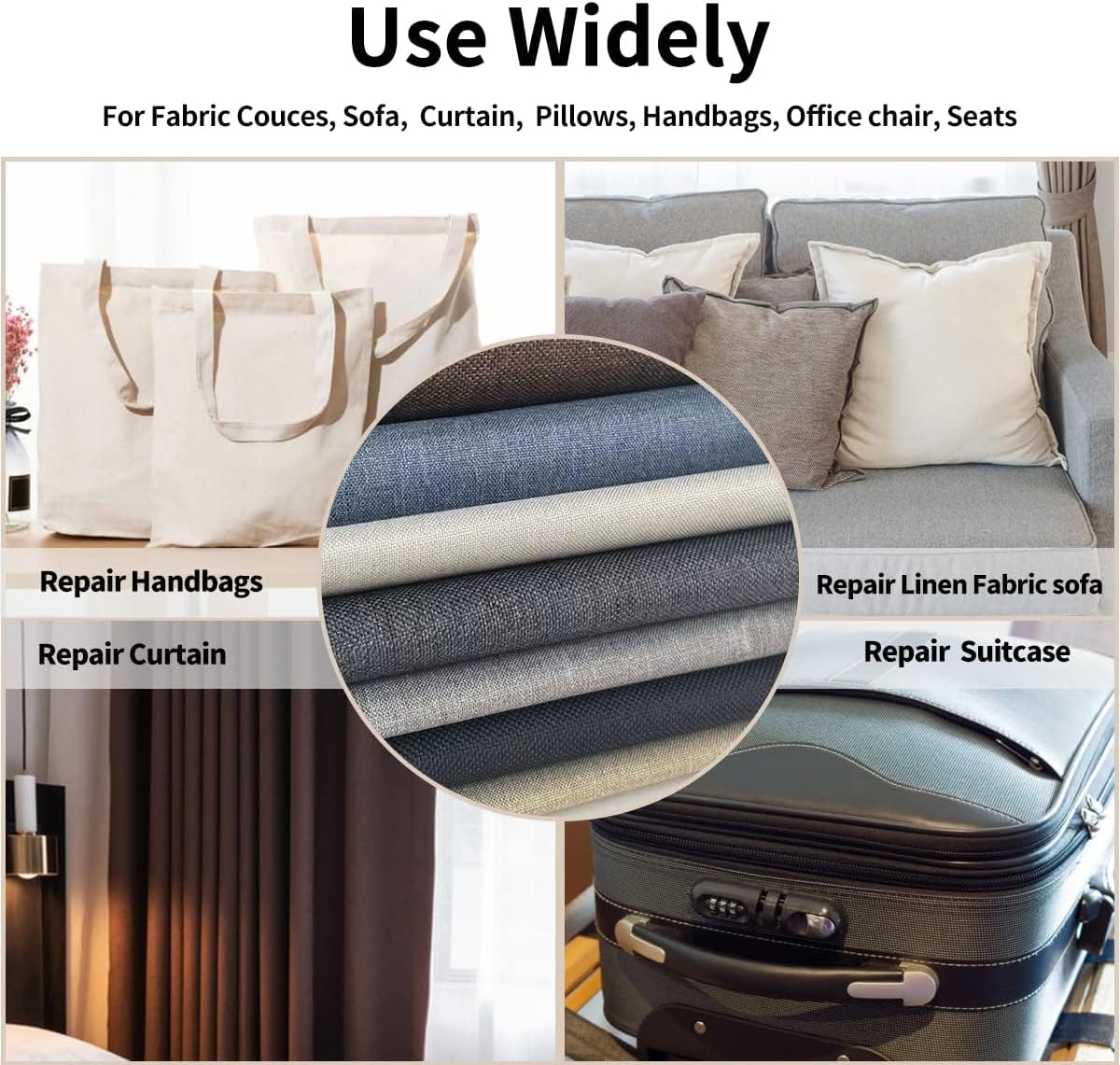 Fabric Repair Patches, Linen Repair Tape Self-Adhesive Fabric Patches Durable, DIY Large Linen Tape for Sofa, Couches, Furniture, Chair, Clothing （3.5X79 Inch, Dark Grey）